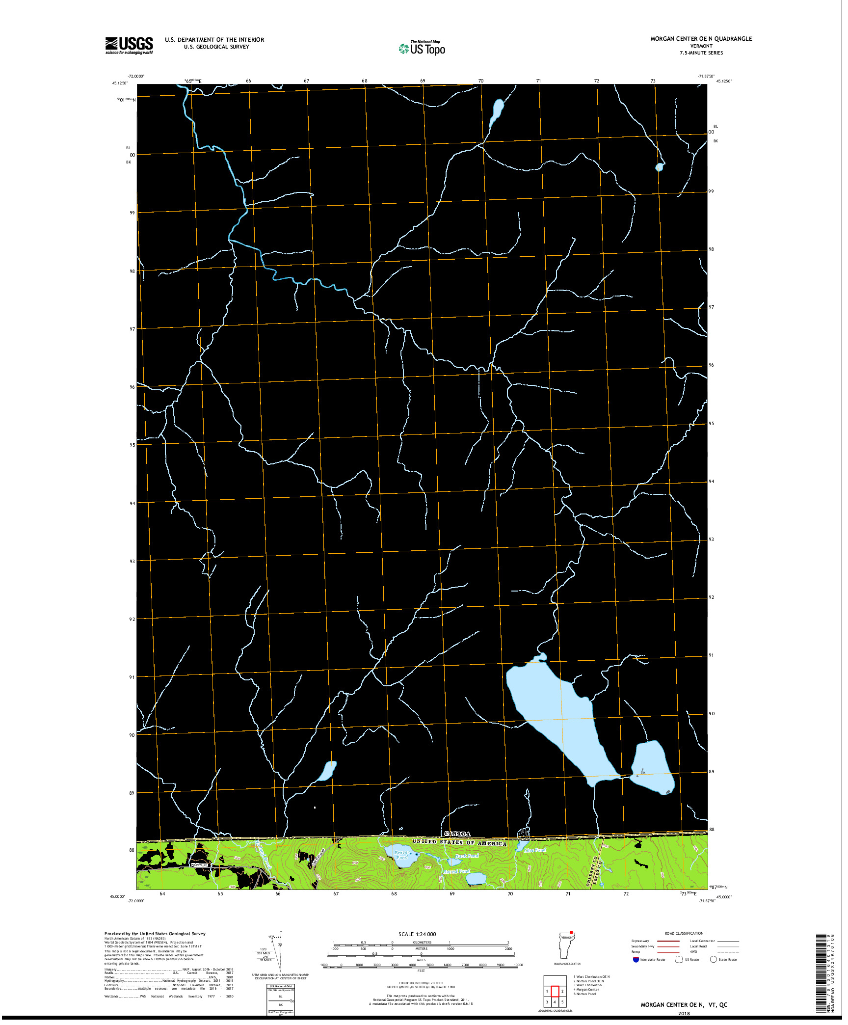 USGS US TOPO 7.5-MINUTE MAP FOR MORGAN CENTER OE N, VT,QC 2018