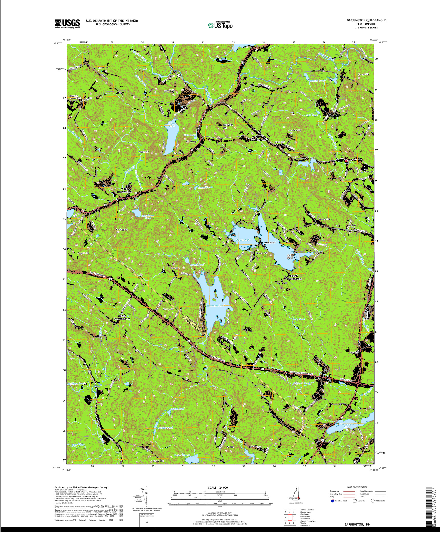 USGS US TOPO 7.5-MINUTE MAP FOR BARRINGTON, NH 2018