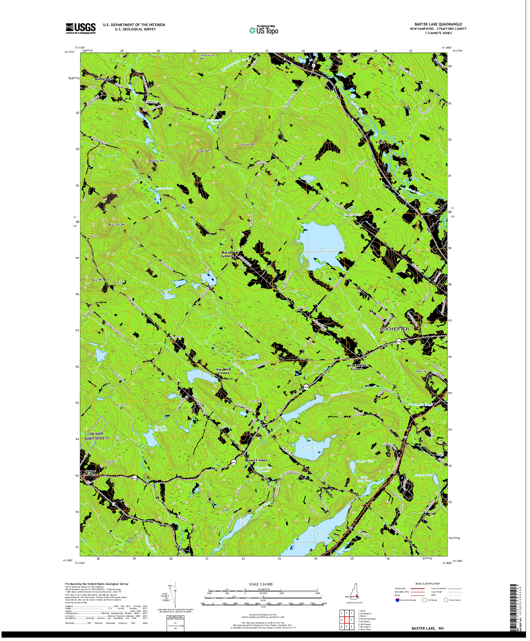 USGS US TOPO 7.5-MINUTE MAP FOR BAXTER LAKE, NH 2018