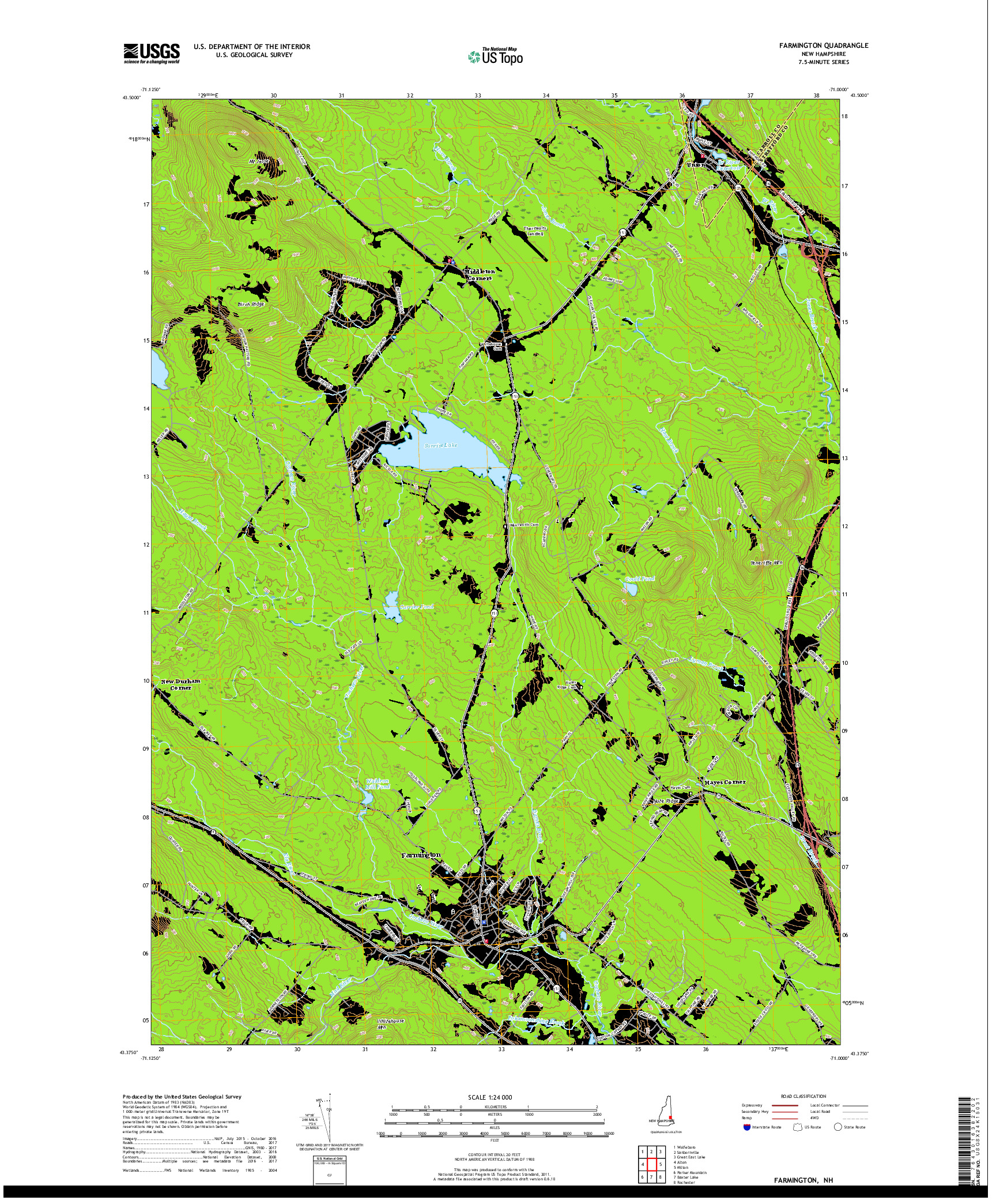 USGS US TOPO 7.5-MINUTE MAP FOR FARMINGTON, NH 2018