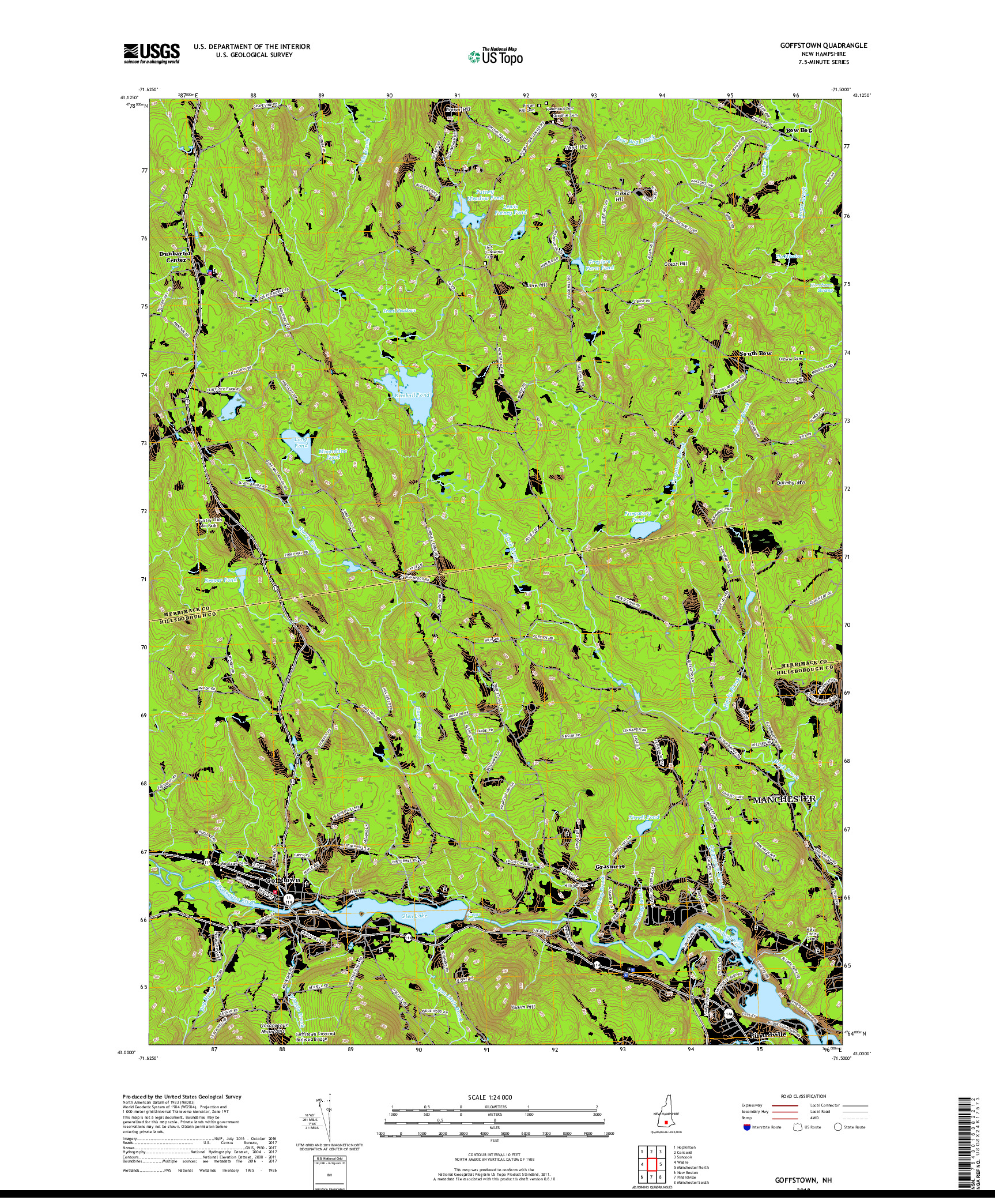 USGS US TOPO 7.5-MINUTE MAP FOR GOFFSTOWN, NH 2018