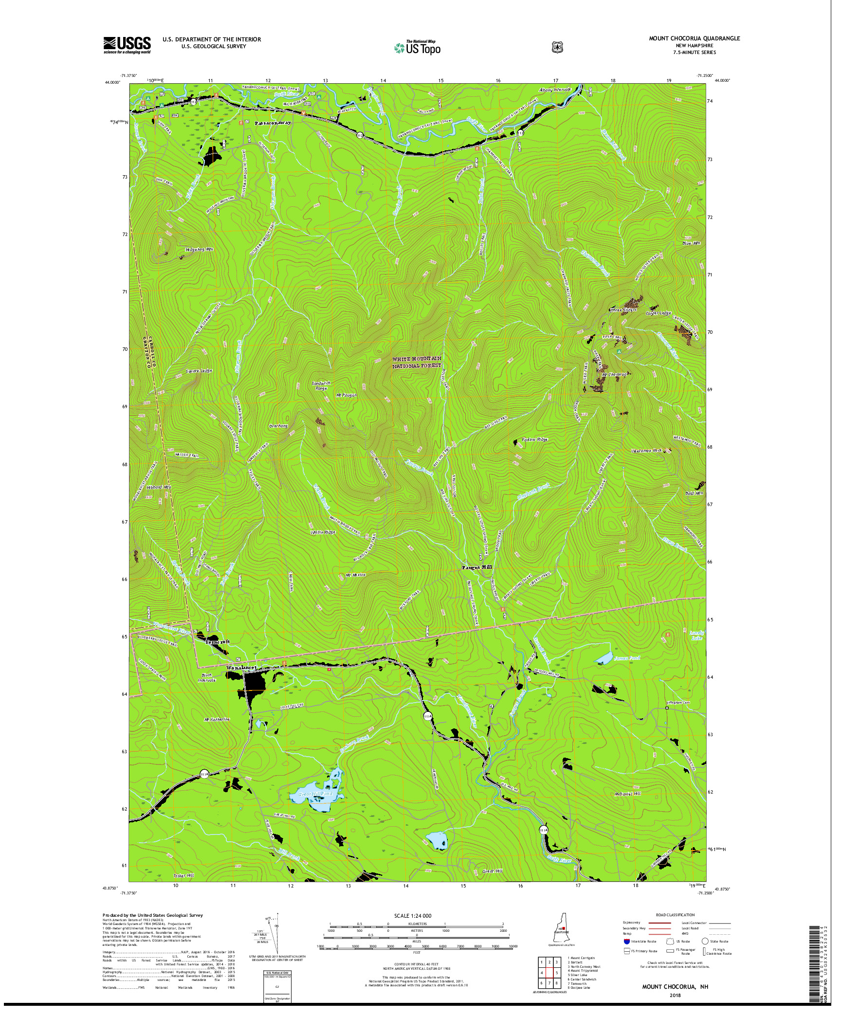 USGS US TOPO 7.5-MINUTE MAP FOR MOUNT CHOCORUA, NH 2018