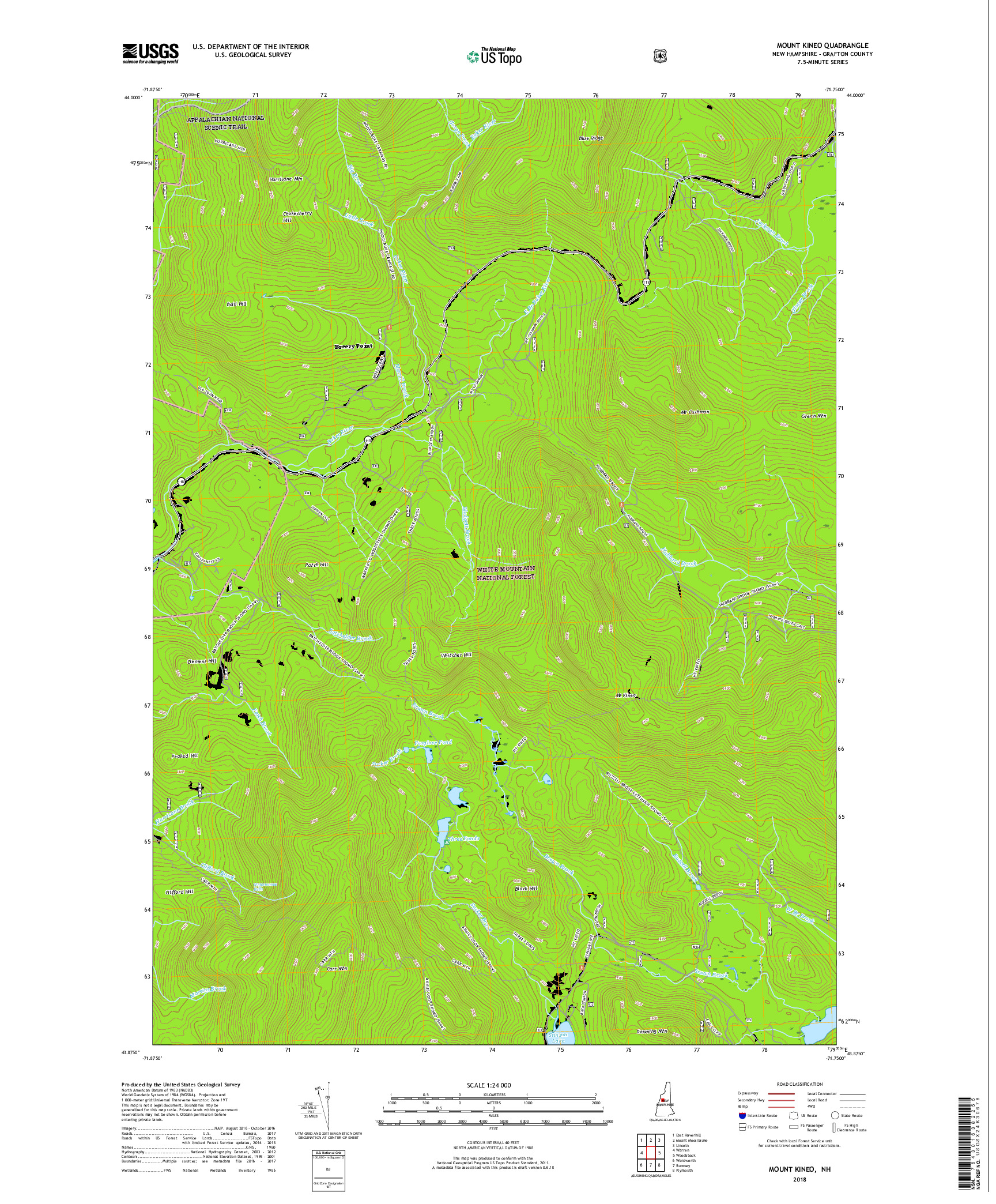 USGS US TOPO 7.5-MINUTE MAP FOR MOUNT KINEO, NH 2018