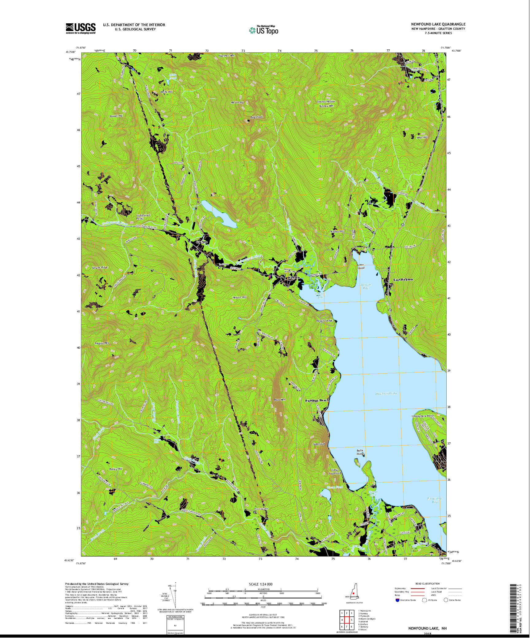 USGS US TOPO 7.5-MINUTE MAP FOR NEWFOUND LAKE, NH 2018