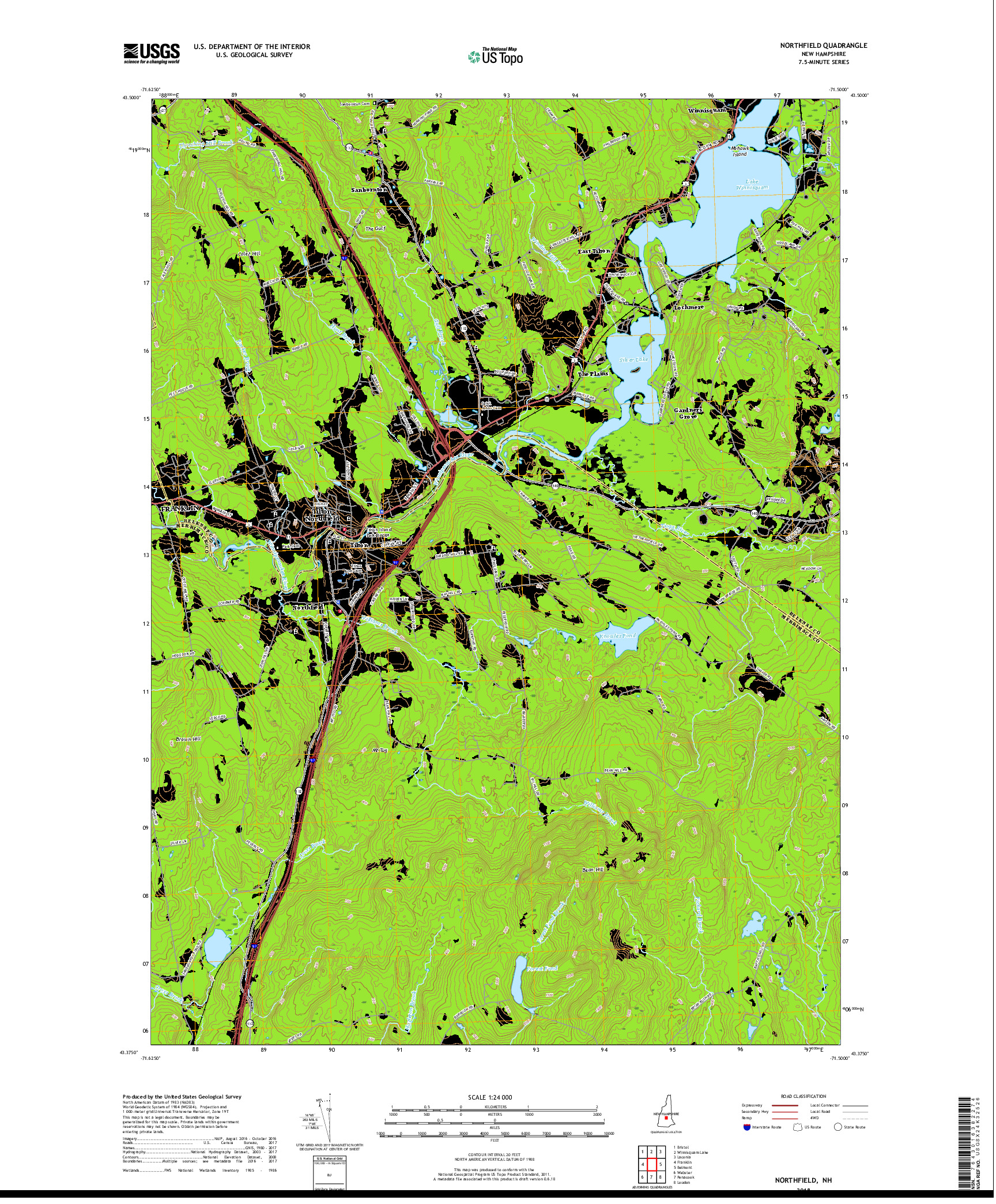 USGS US TOPO 7.5-MINUTE MAP FOR NORTHFIELD, NH 2018