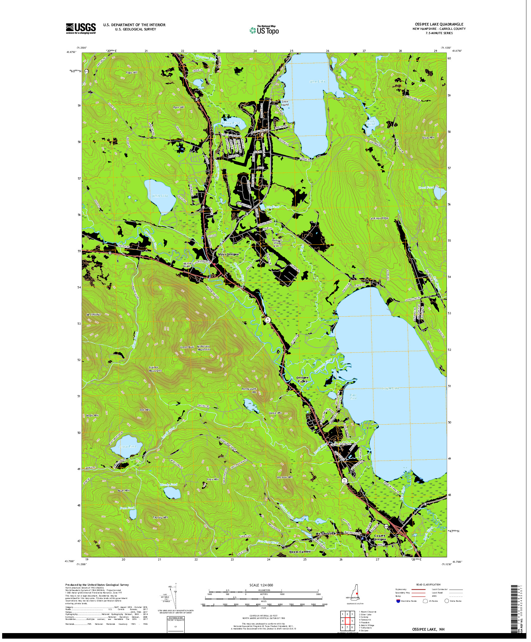 USGS US TOPO 7.5-MINUTE MAP FOR OSSIPEE LAKE, NH 2018