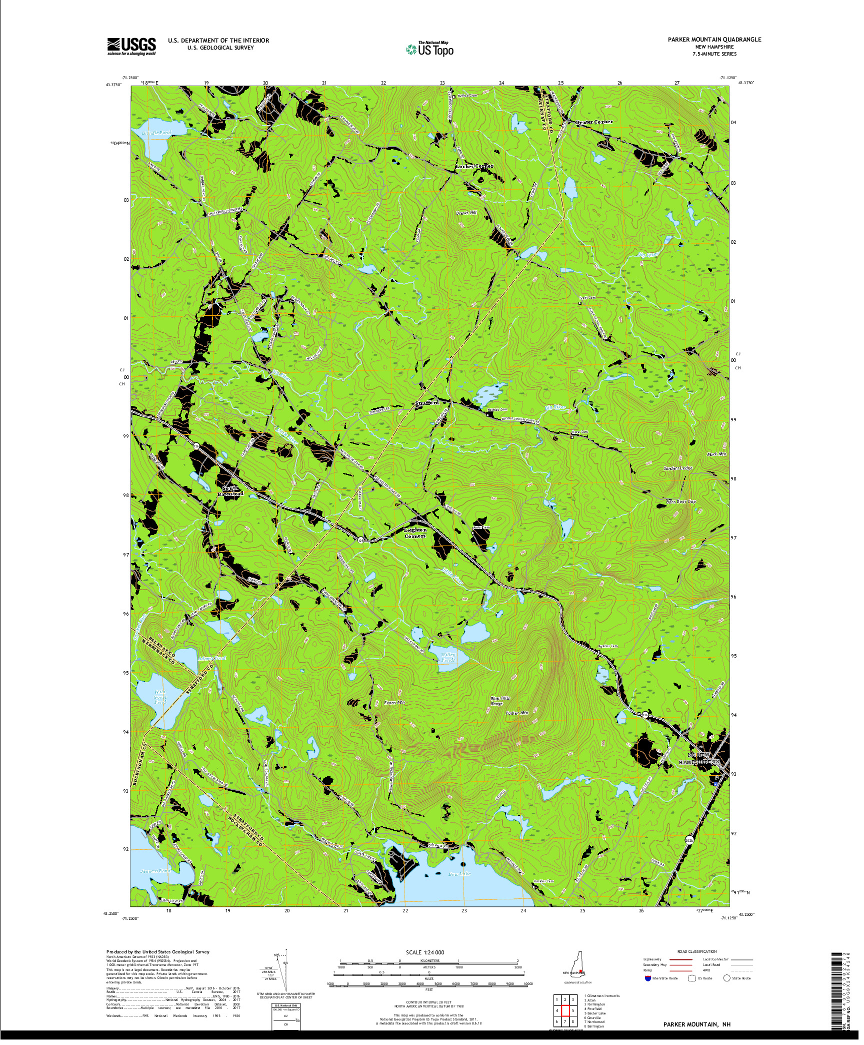USGS US TOPO 7.5-MINUTE MAP FOR PARKER MOUNTAIN, NH 2018