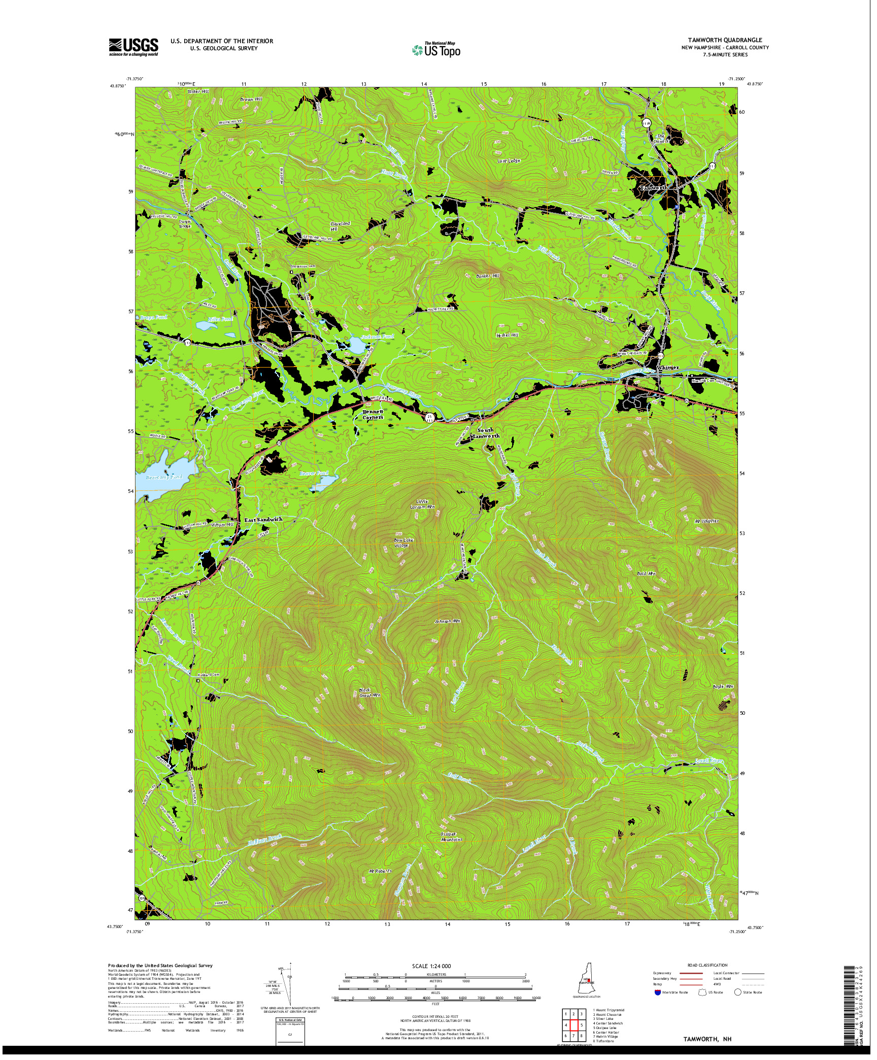 USGS US TOPO 7.5-MINUTE MAP FOR TAMWORTH, NH 2018