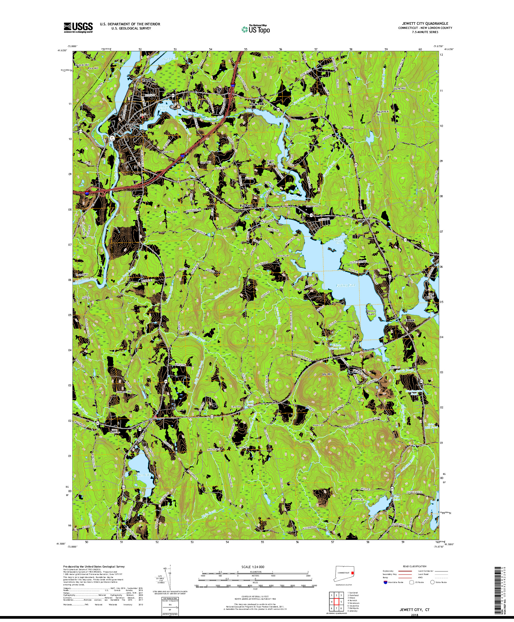 USGS US TOPO 7.5-MINUTE MAP FOR JEWETT CITY, CT 2018