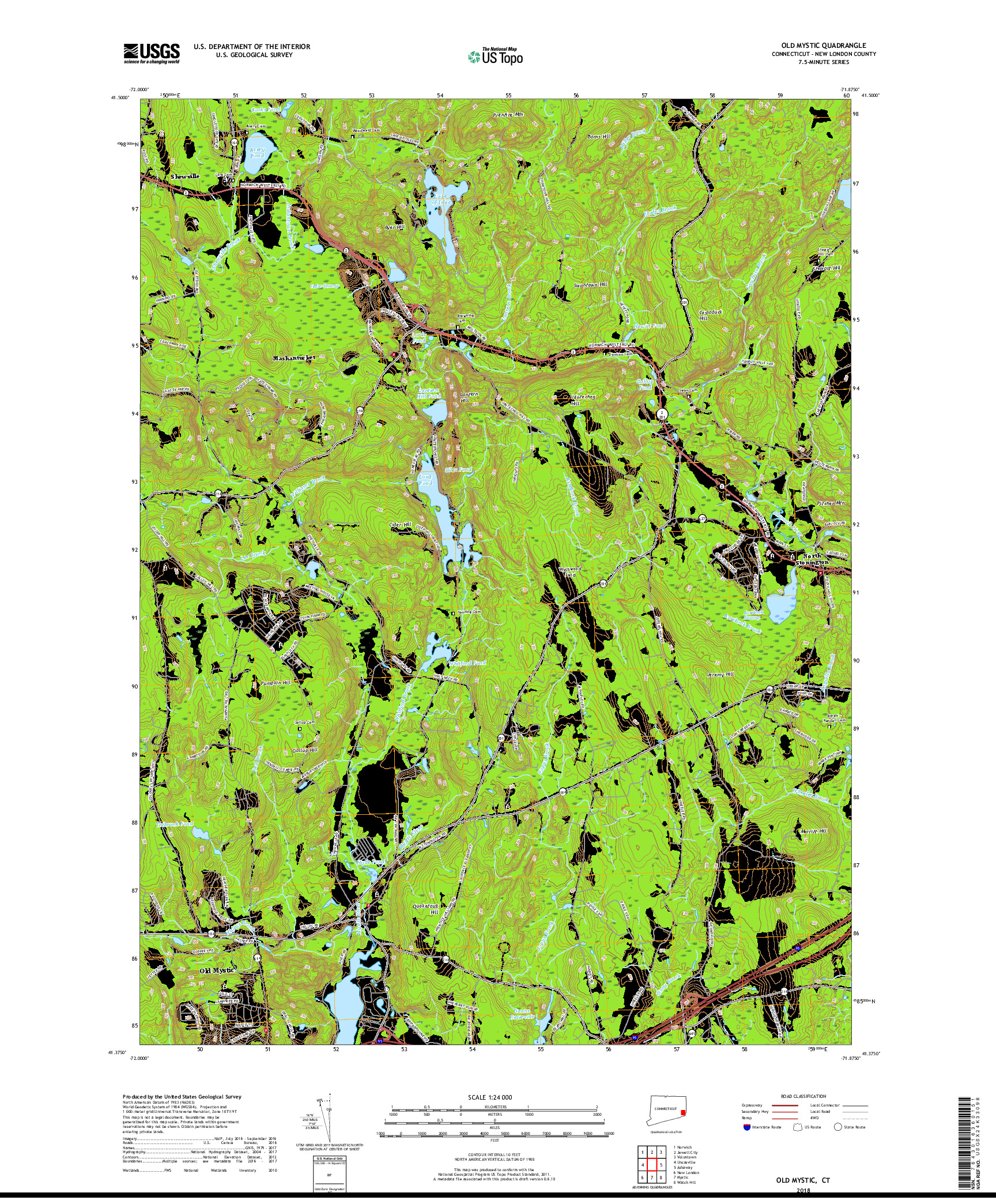 USGS US TOPO 7.5-MINUTE MAP FOR OLD MYSTIC, CT 2018