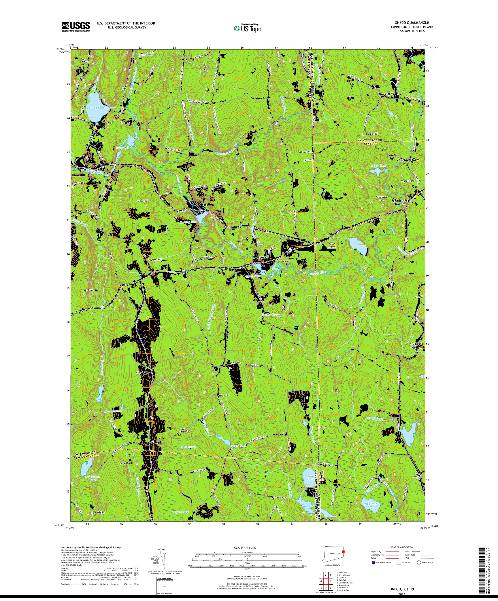 USGS US TOPO 7.5-MINUTE MAP FOR ONECO, CT,RI 2018