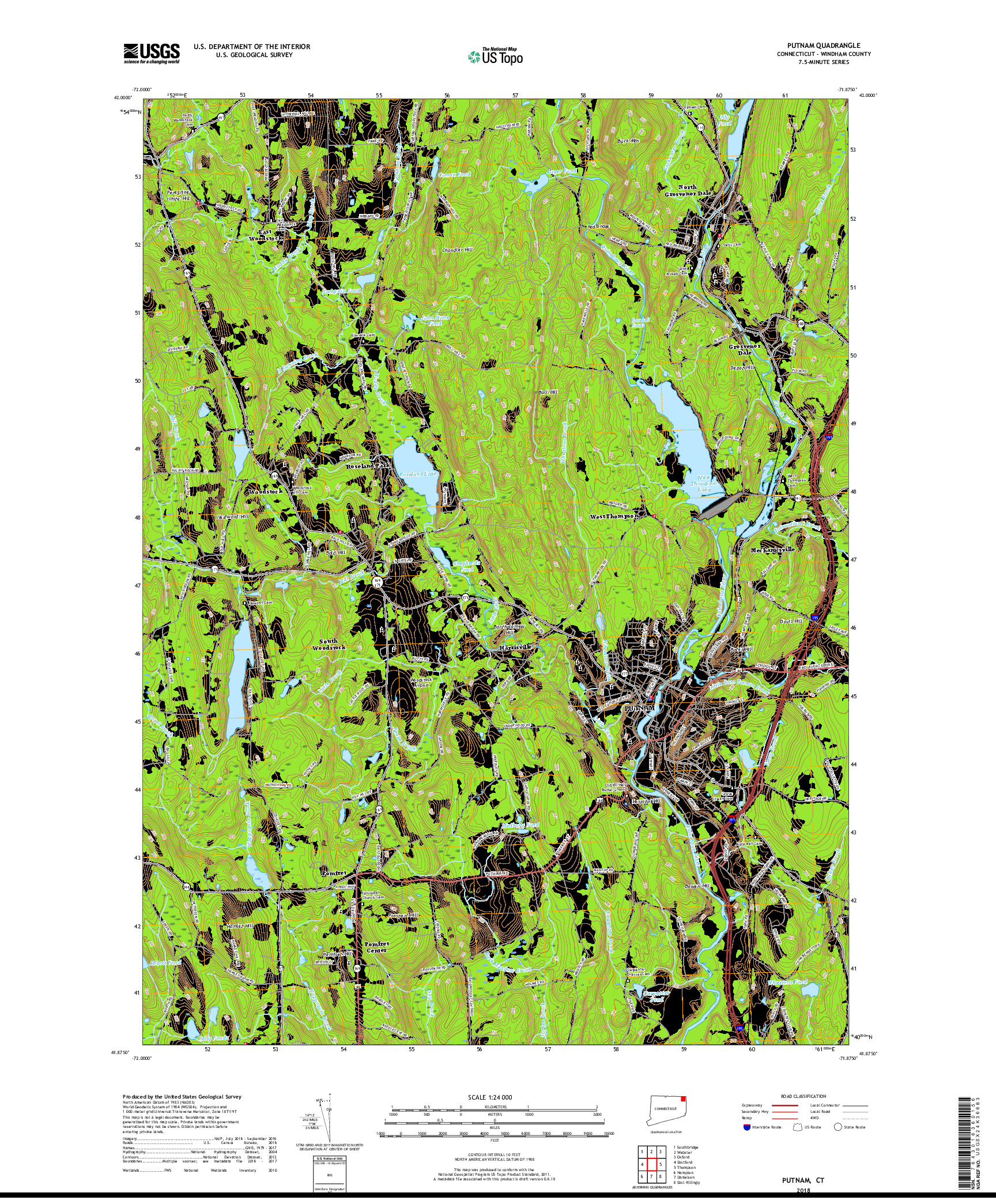USGS US TOPO 7.5-MINUTE MAP FOR PUTNAM, CT 2018