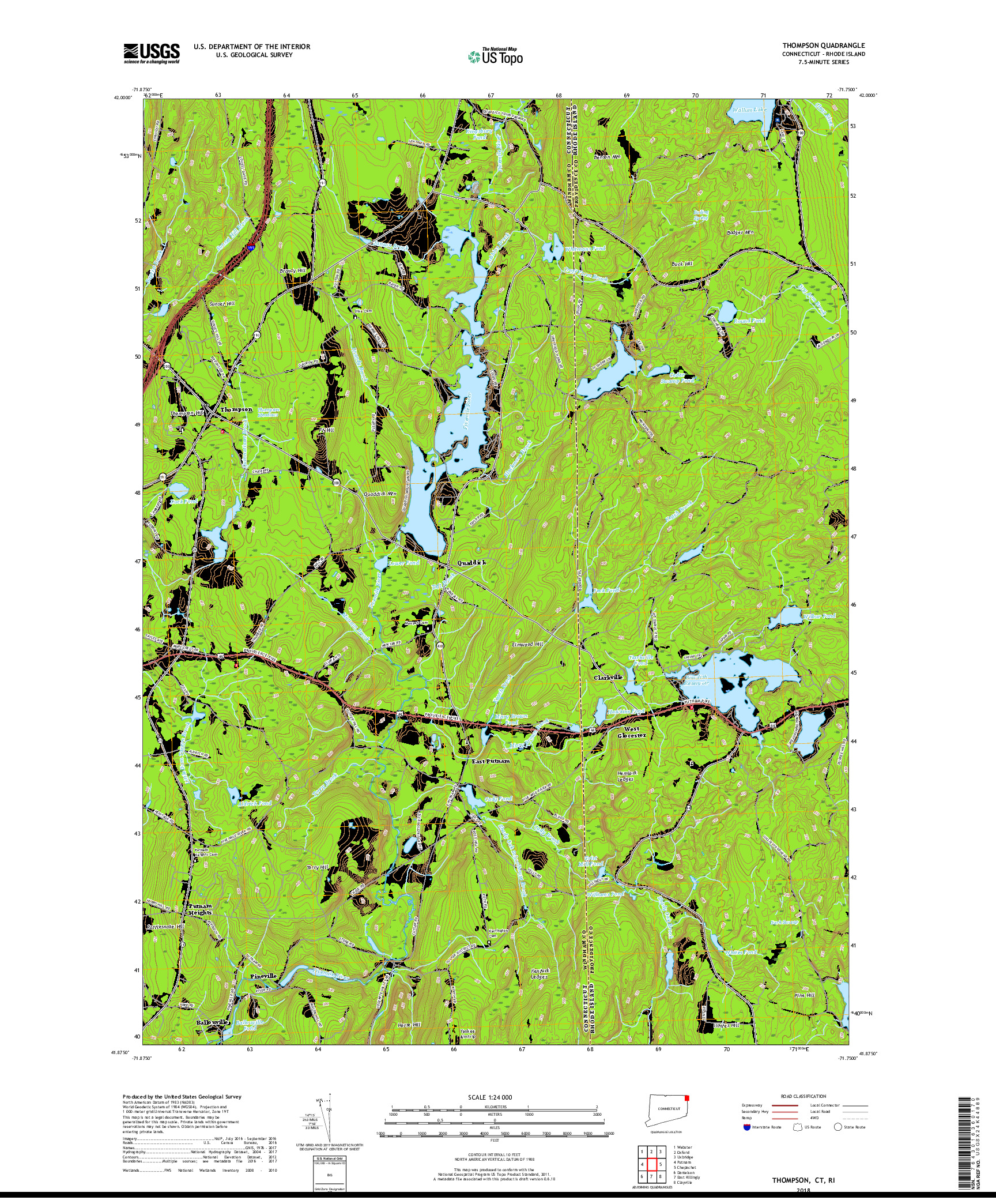 USGS US TOPO 7.5-MINUTE MAP FOR THOMPSON, CT,RI 2018