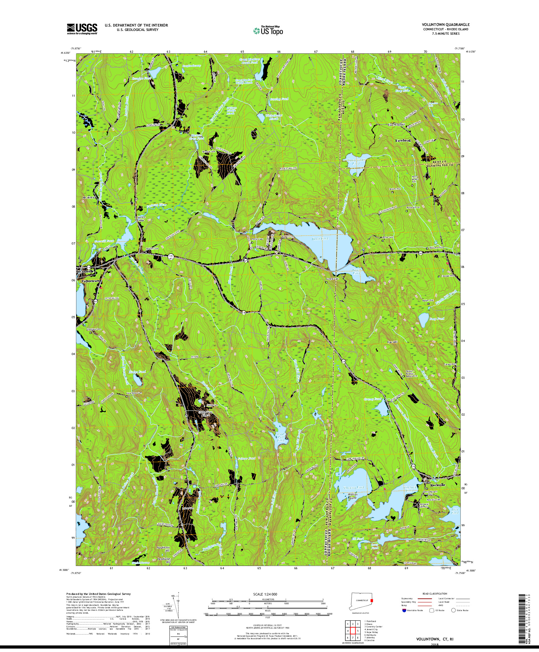 USGS US TOPO 7.5-MINUTE MAP FOR VOLUNTOWN, CT,RI 2018