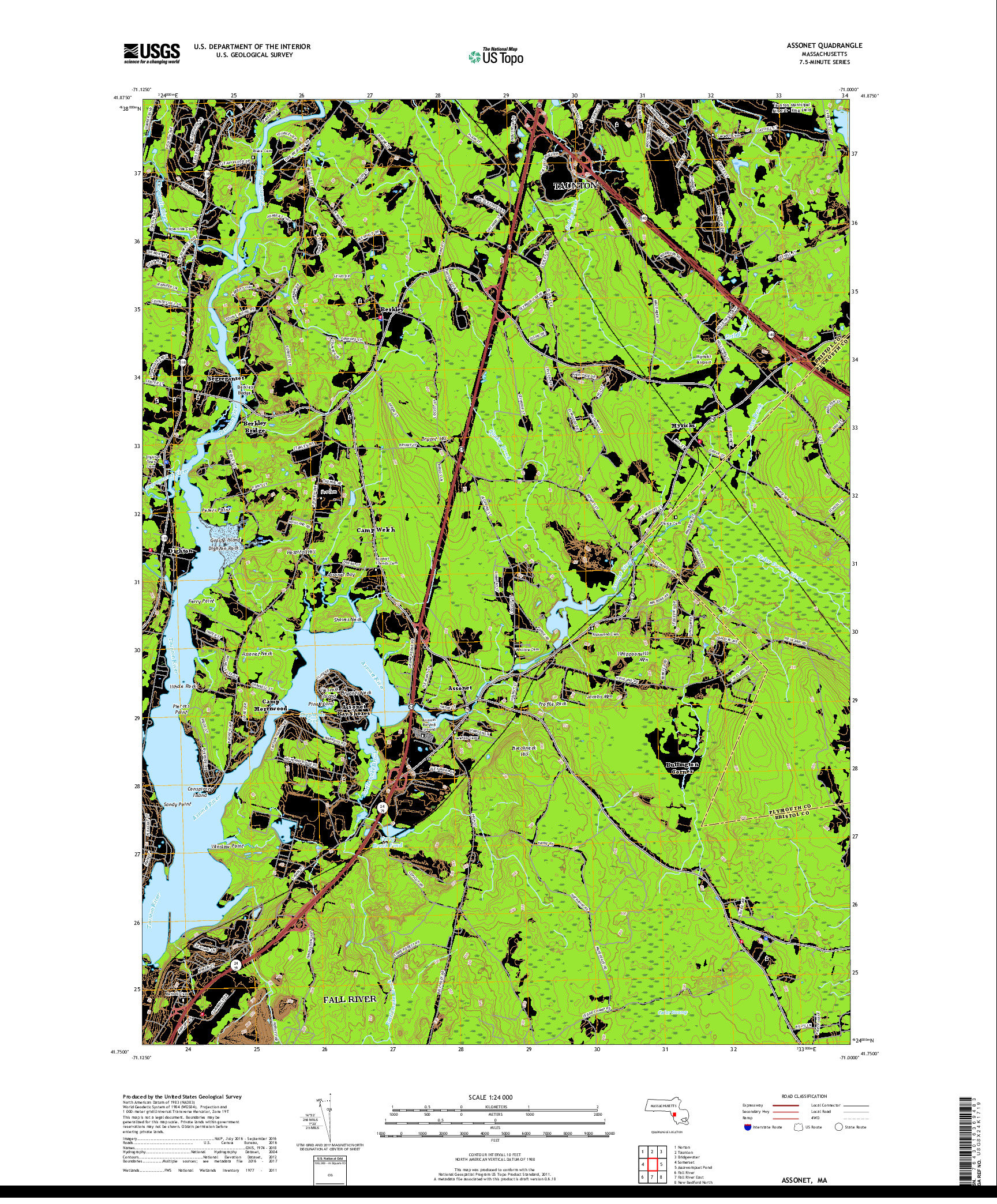 USGS US TOPO 7.5-MINUTE MAP FOR ASSONET, MA 2018