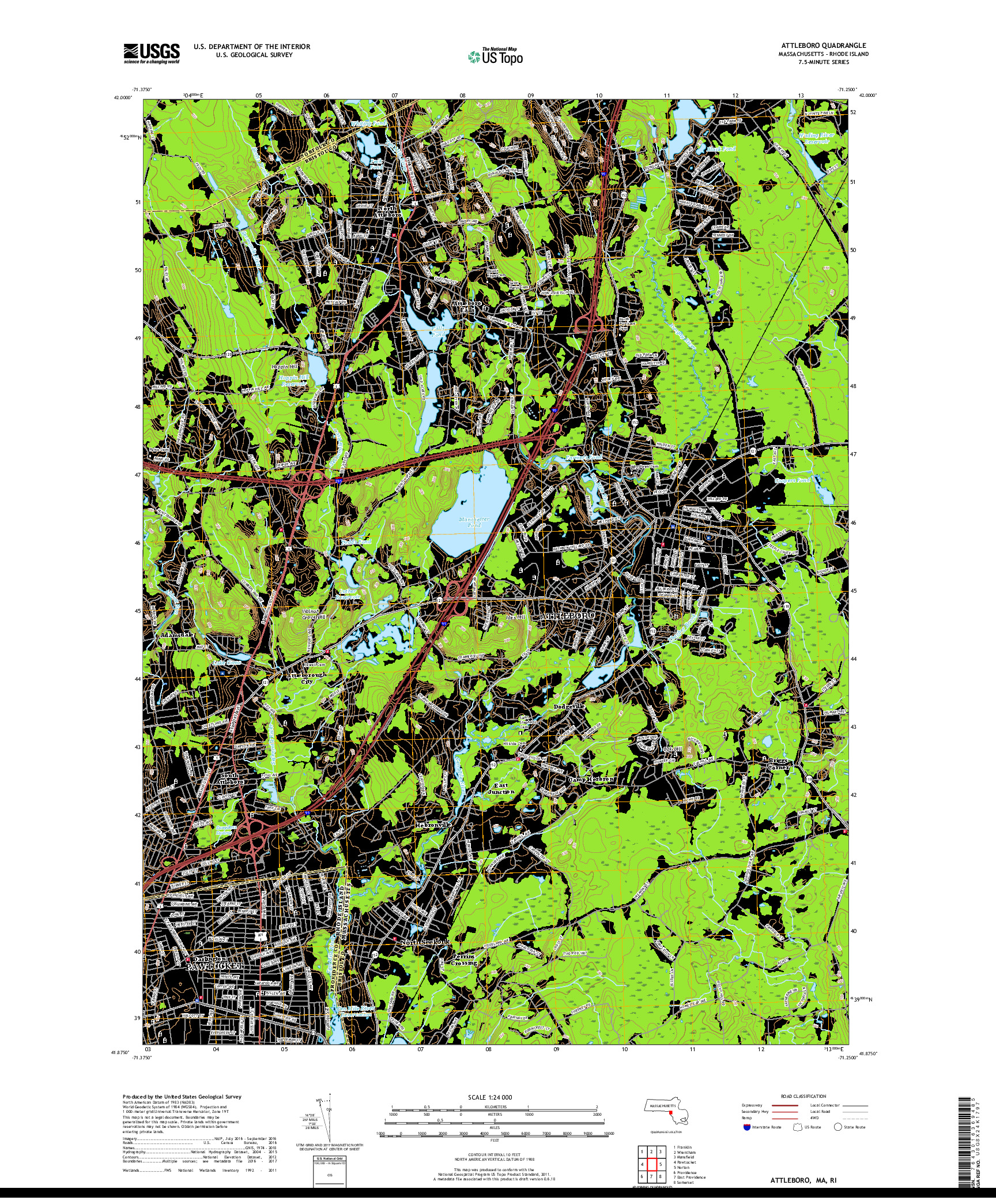 USGS US TOPO 7.5-MINUTE MAP FOR ATTLEBORO, MA,RI 2018