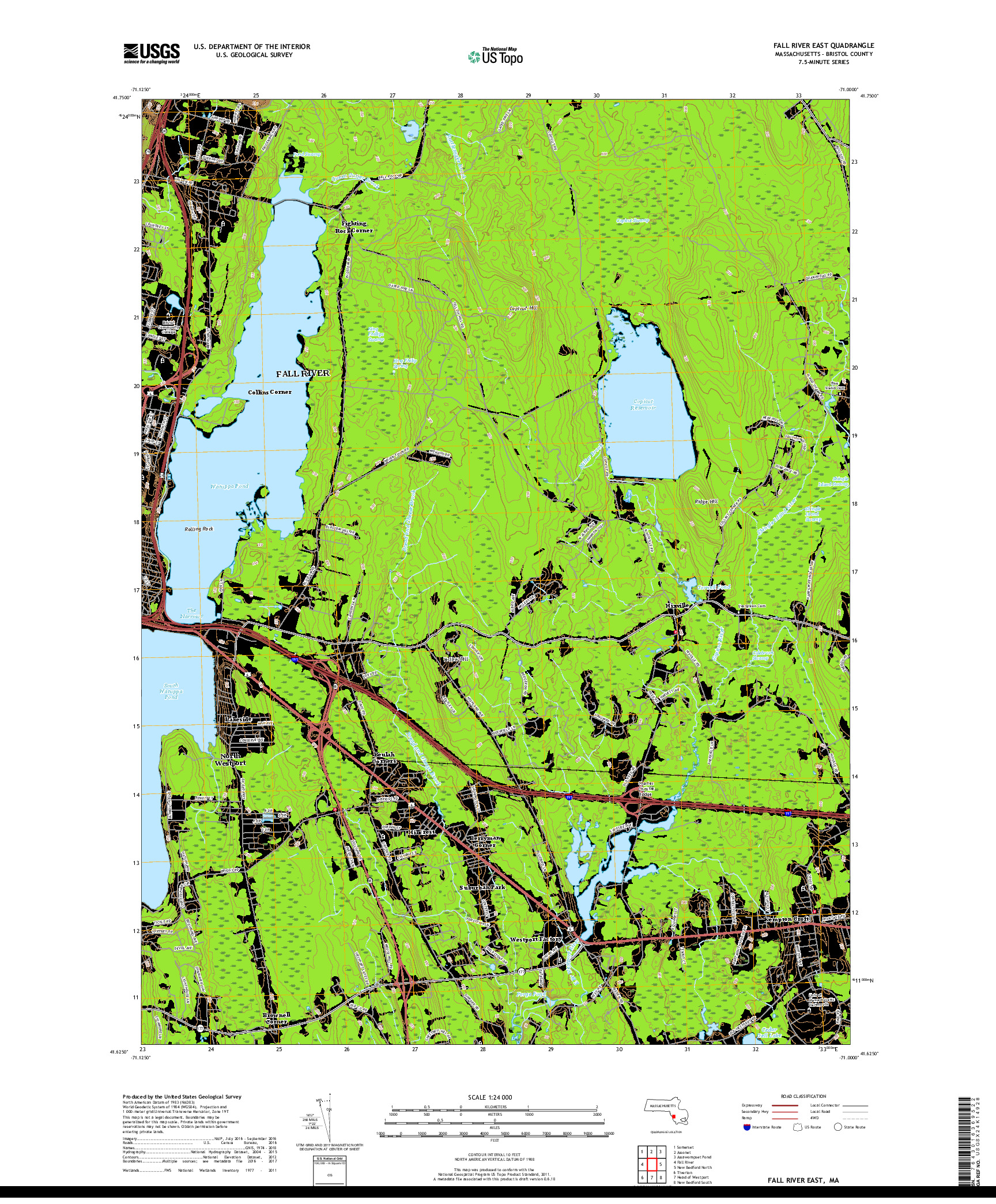 USGS US TOPO 7.5-MINUTE MAP FOR FALL RIVER EAST, MA 2018