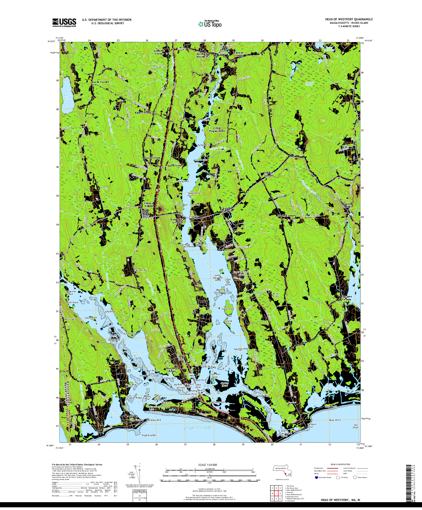 USGS US TOPO 7.5-MINUTE MAP FOR HEAD OF WESTPORT, MA,RI 2018