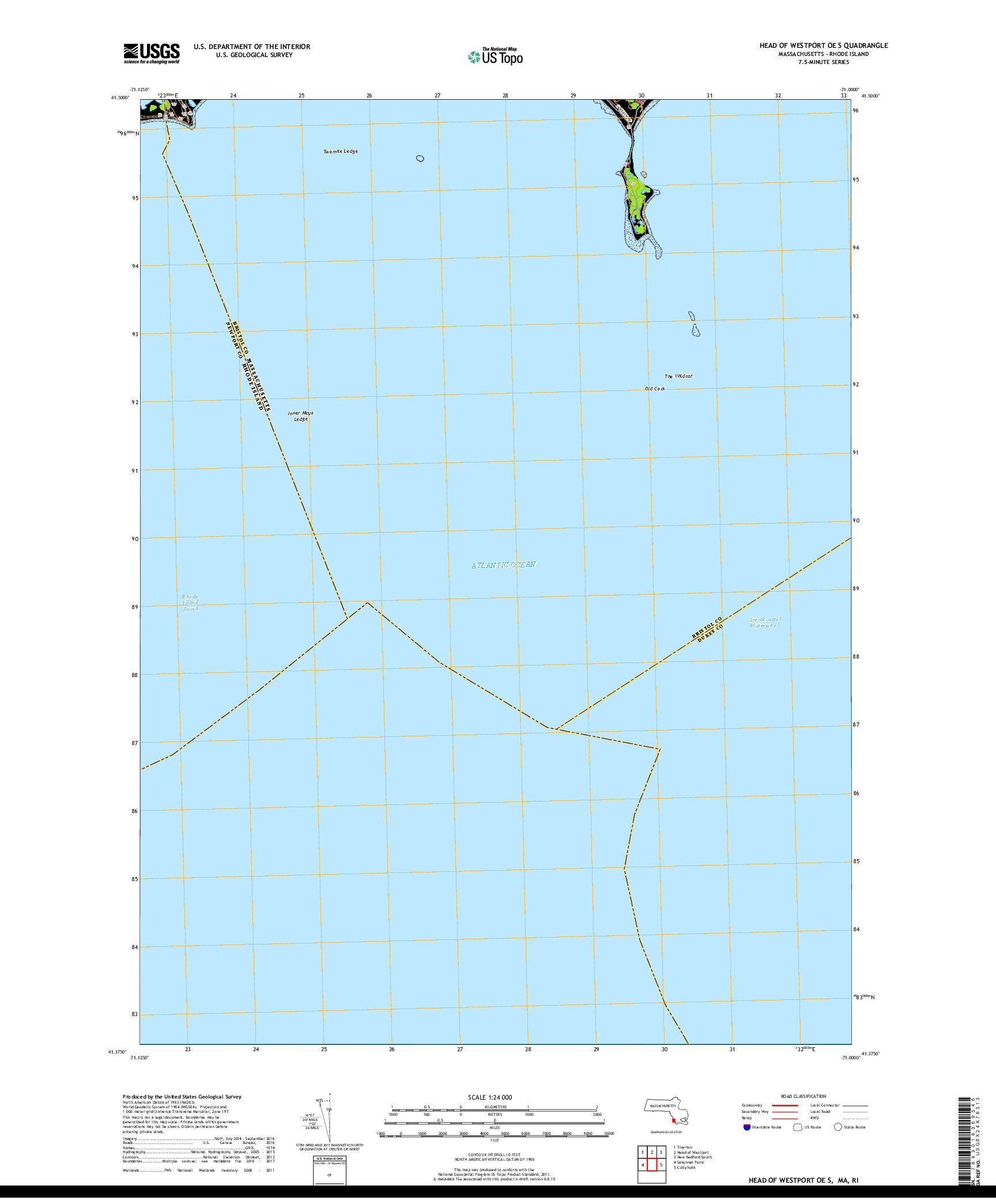 USGS US TOPO 7.5-MINUTE MAP FOR HEAD OF WESTPORT OE S, MA,RI 2018