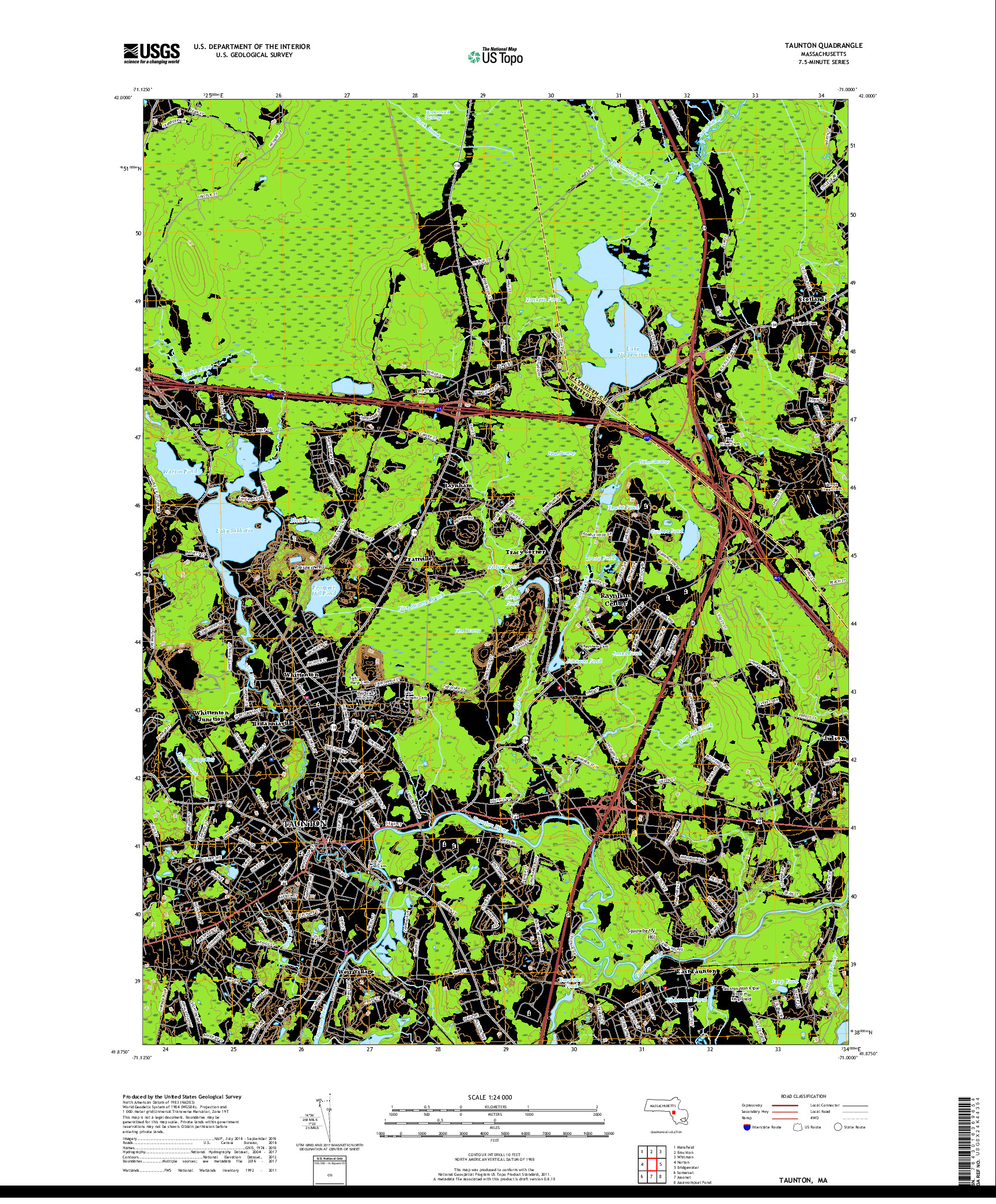 USGS US TOPO 7.5-MINUTE MAP FOR TAUNTON, MA 2018