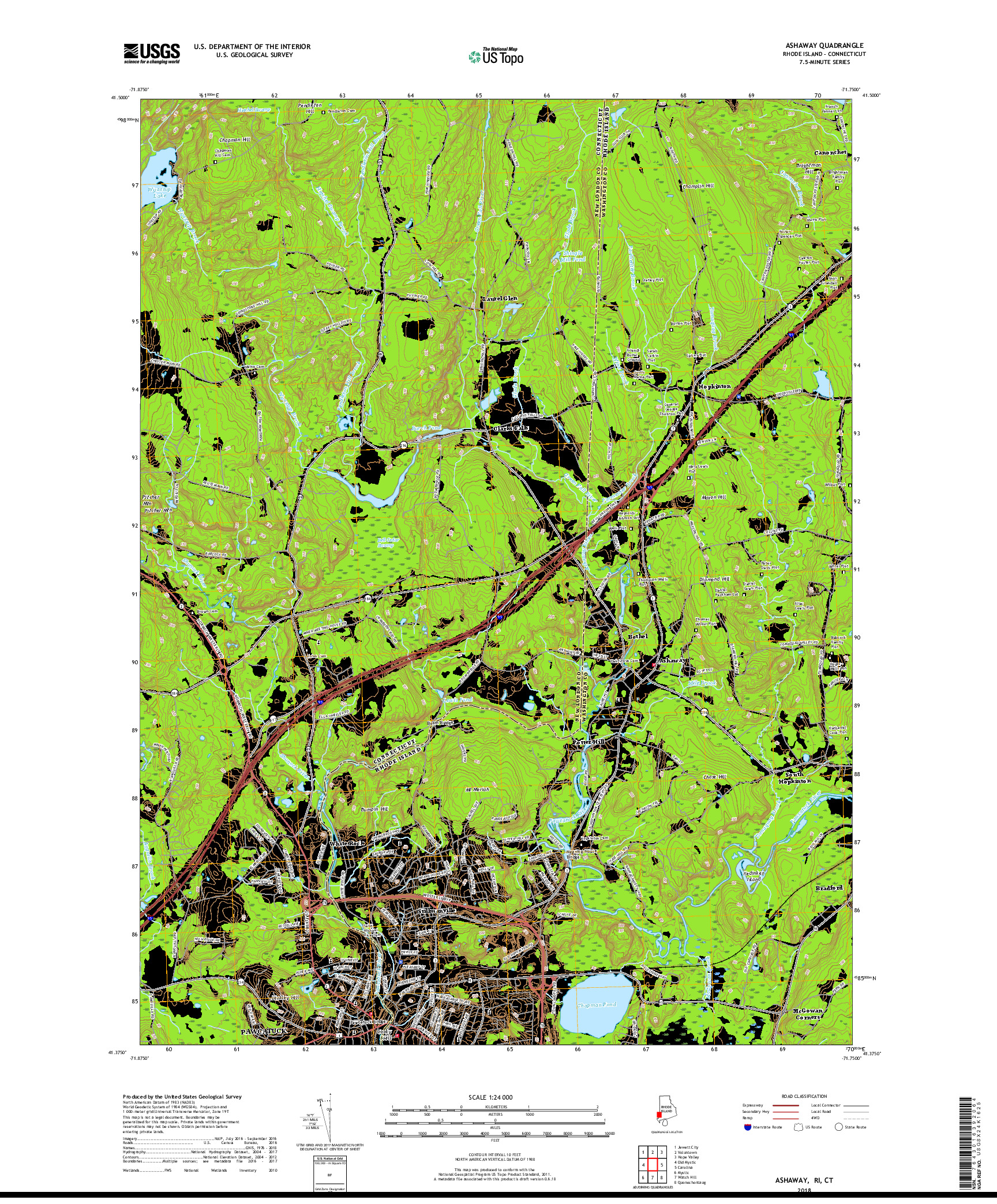 USGS US TOPO 7.5-MINUTE MAP FOR ASHAWAY, RI,CT 2018