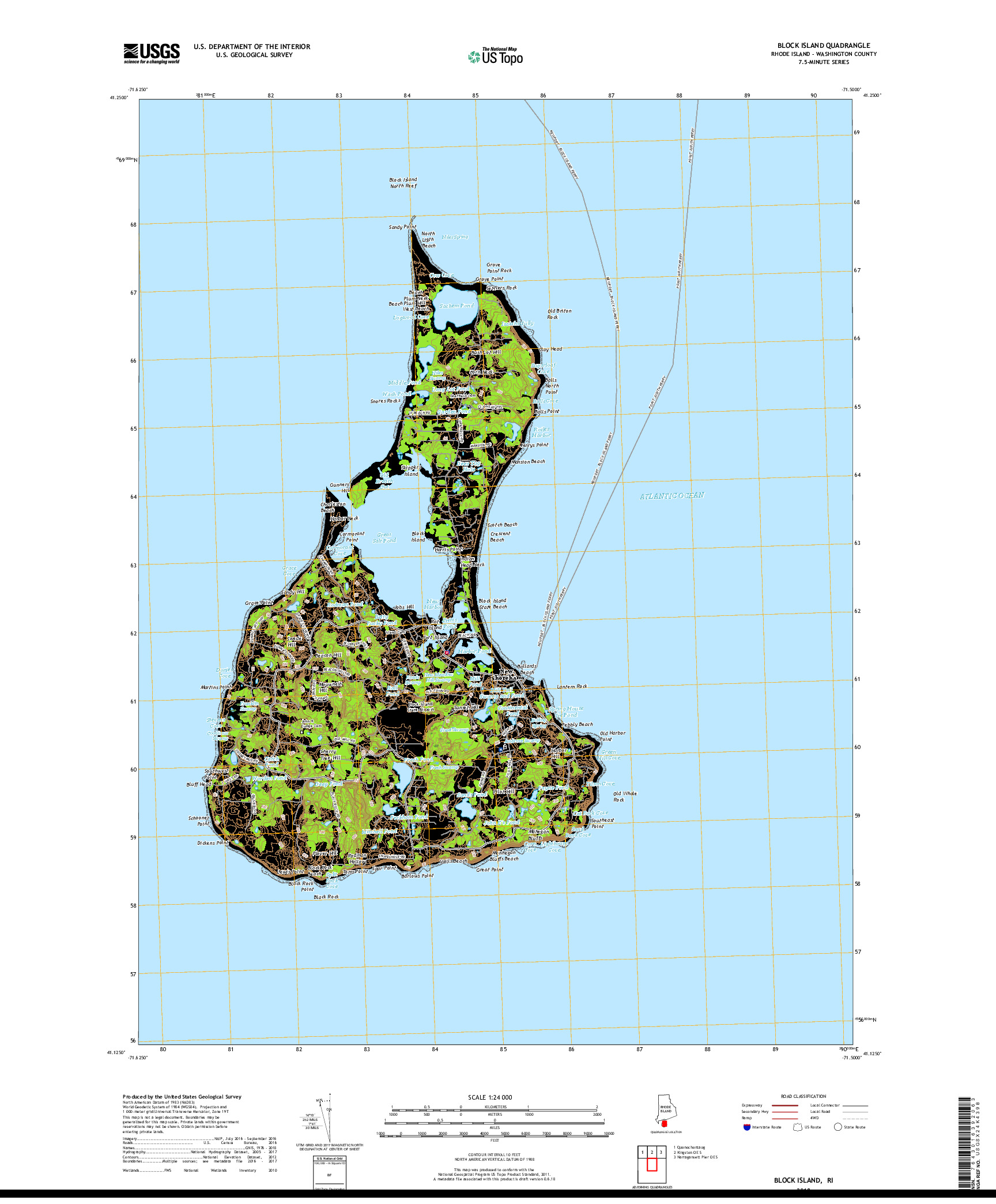 USGS US TOPO 7.5-MINUTE MAP FOR BLOCK ISLAND, RI 2018