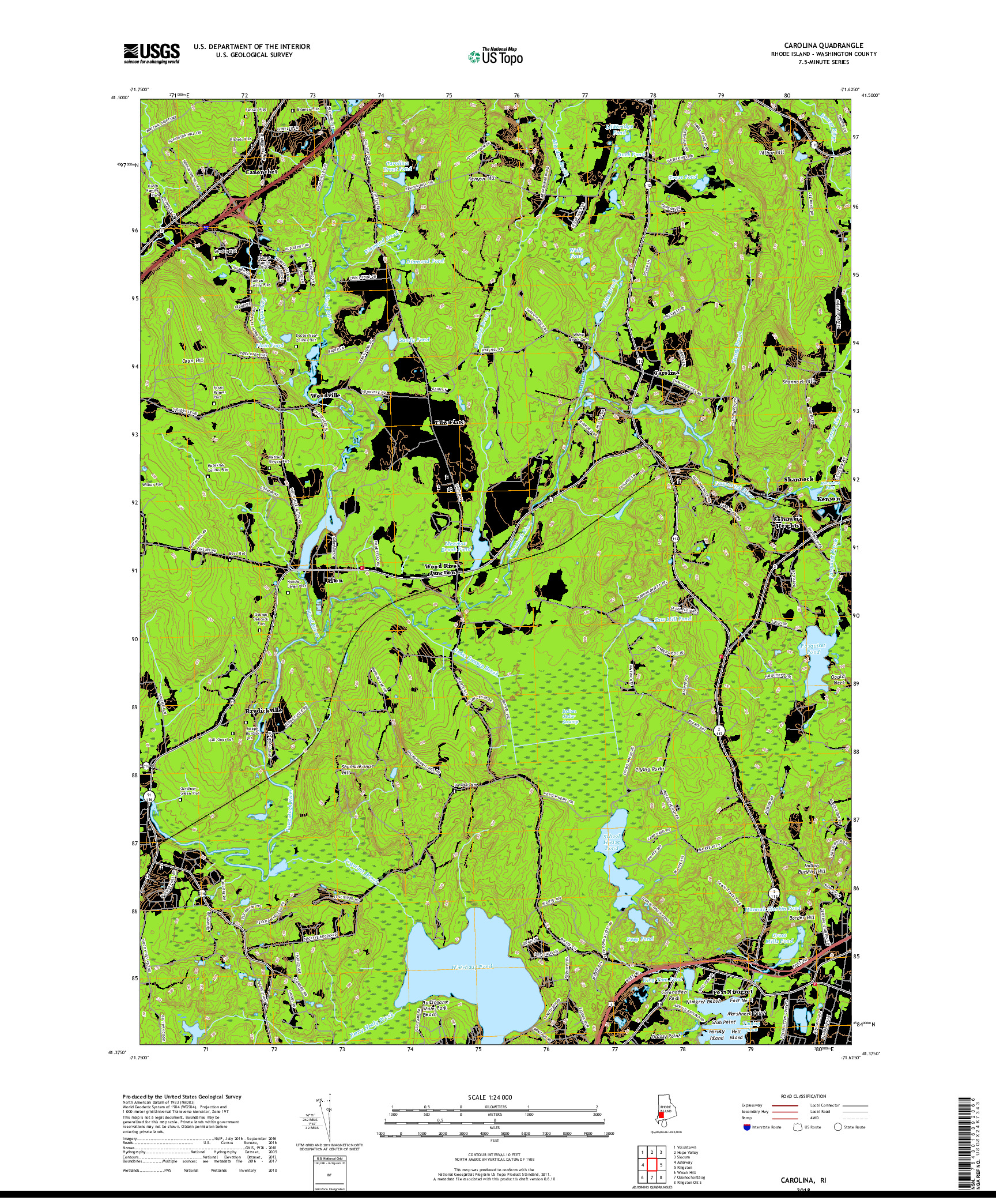 USGS US TOPO 7.5-MINUTE MAP FOR CAROLINA, RI 2018