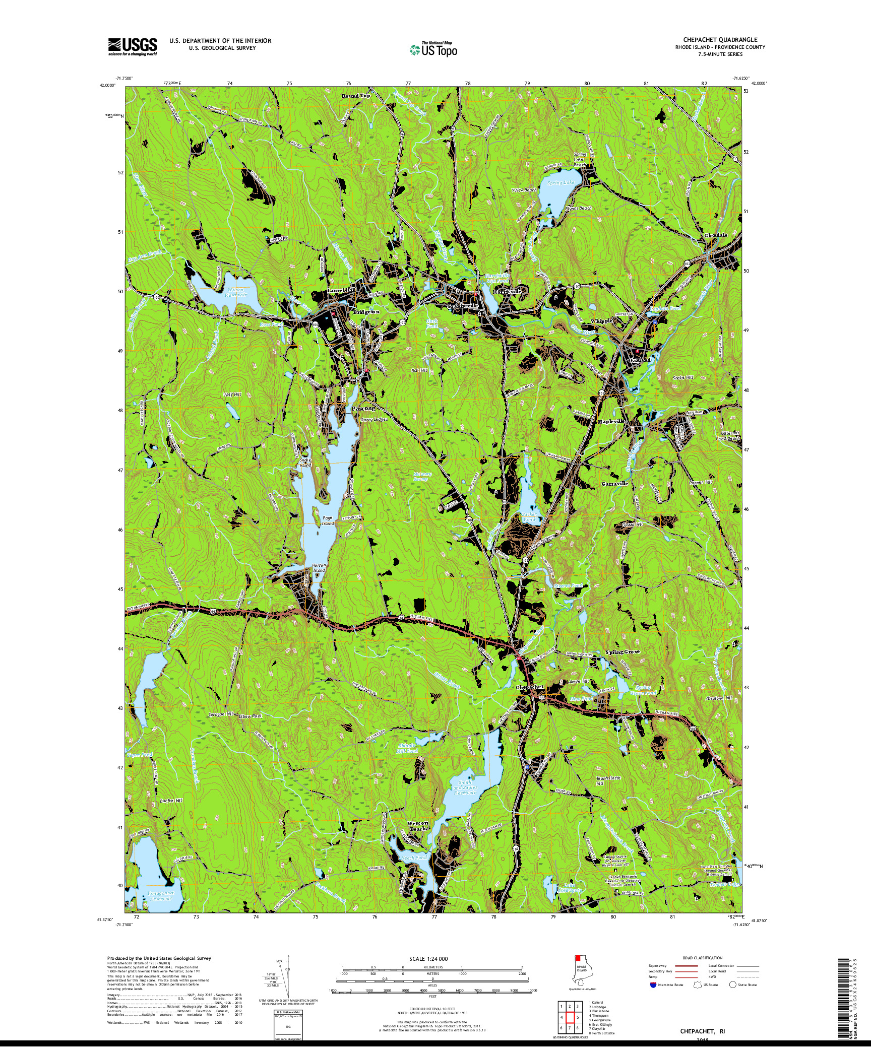 USGS US TOPO 7.5-MINUTE MAP FOR CHEPACHET, RI 2018