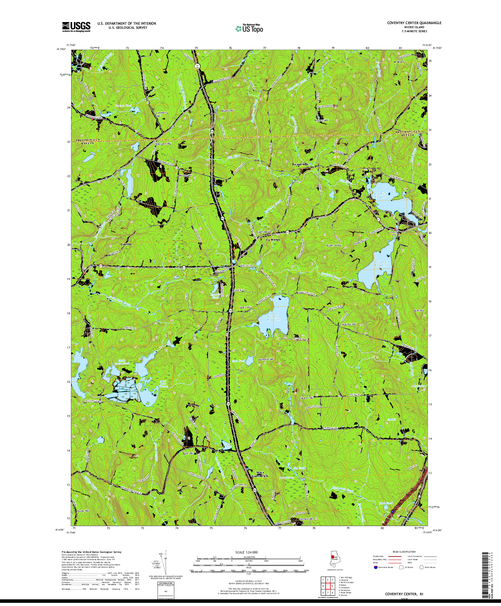 USGS US TOPO 7.5-MINUTE MAP FOR COVENTRY CENTER, RI 2018