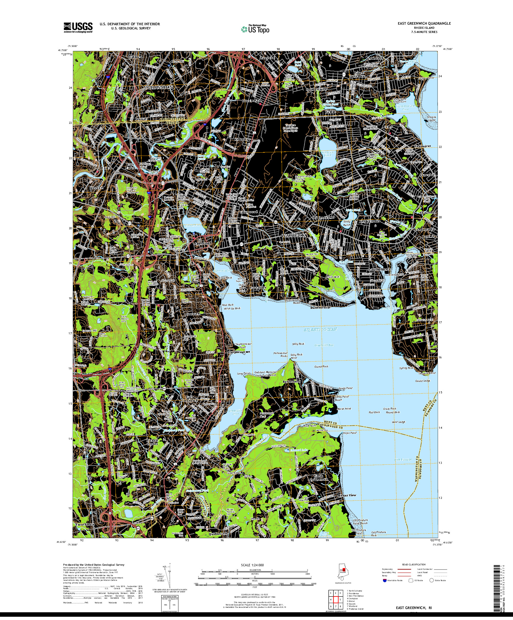 USGS US TOPO 7.5-MINUTE MAP FOR EAST GREENWICH, RI 2018