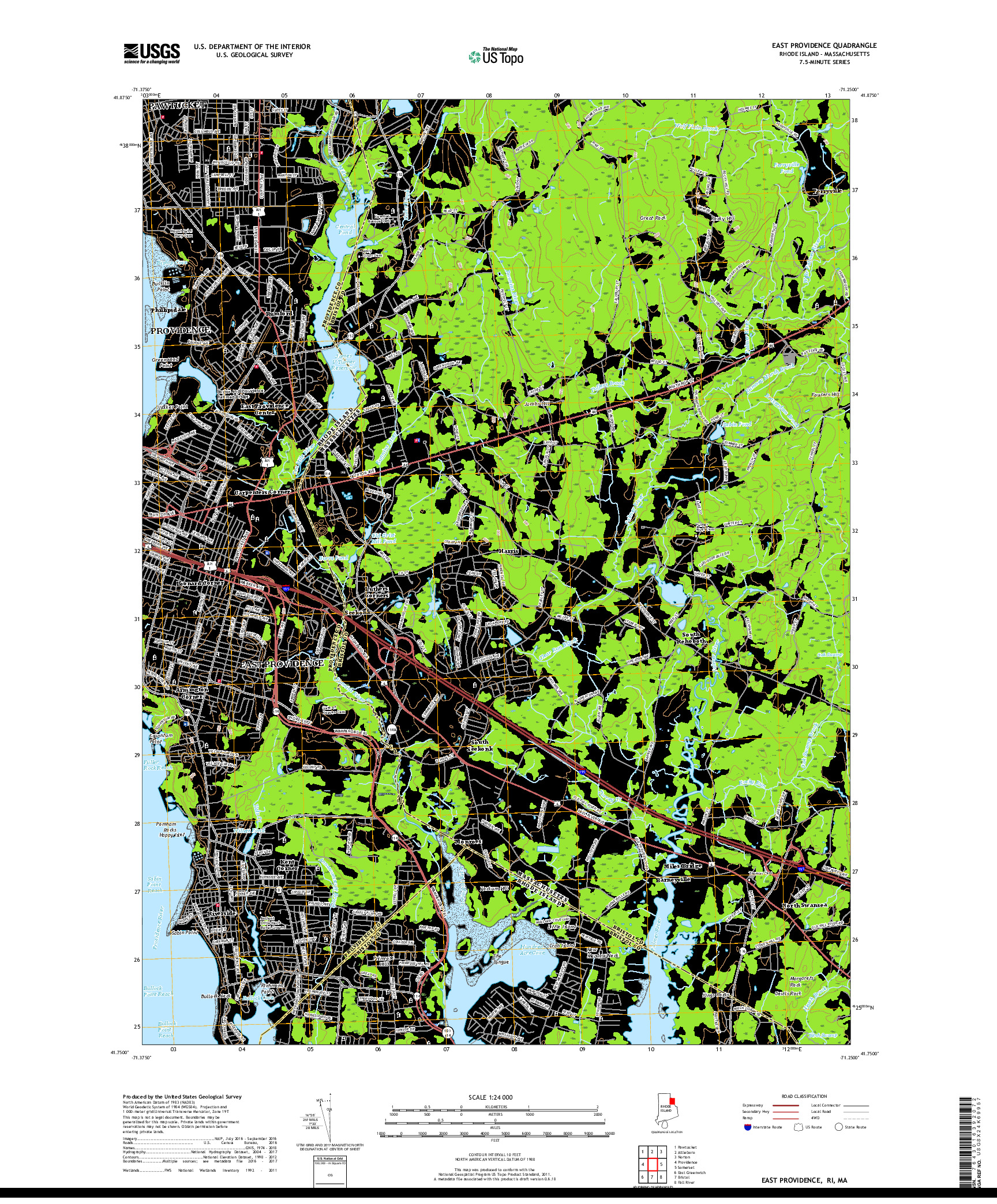 USGS US TOPO 7.5-MINUTE MAP FOR EAST PROVIDENCE, RI,MA 2018