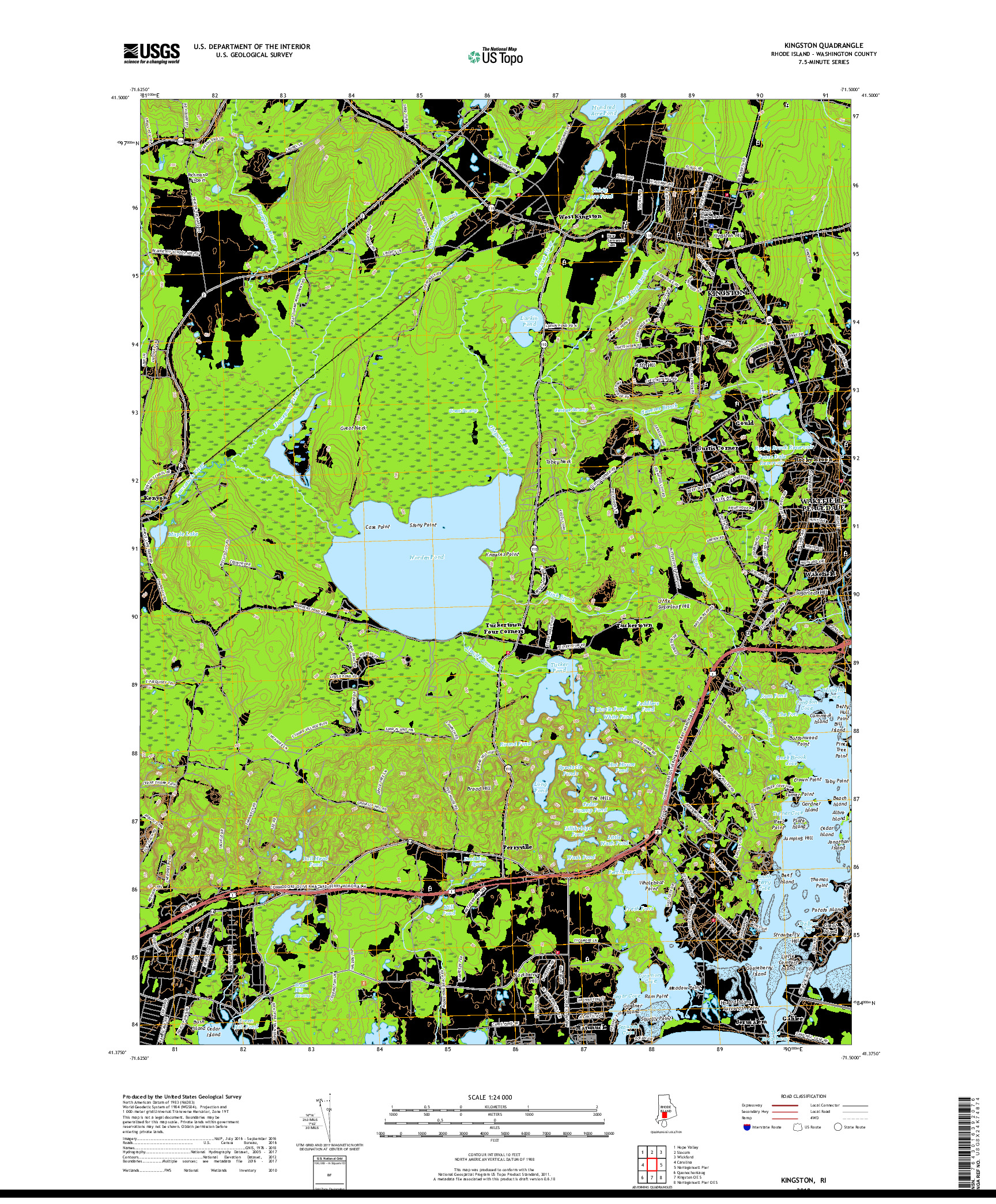 USGS US TOPO 7.5-MINUTE MAP FOR KINGSTON, RI 2018