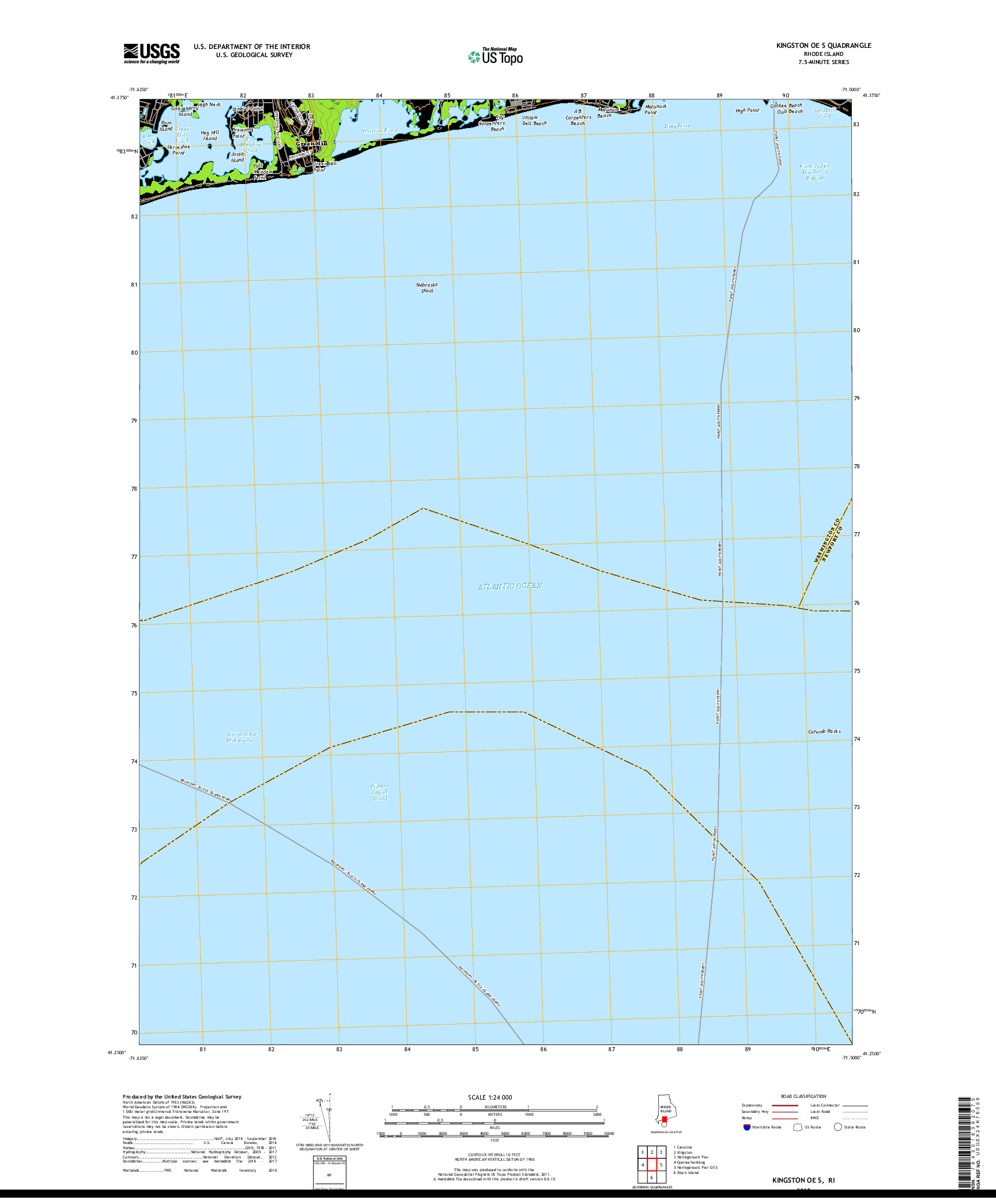 USGS US TOPO 7.5-MINUTE MAP FOR KINGSTON OE S, RI 2018