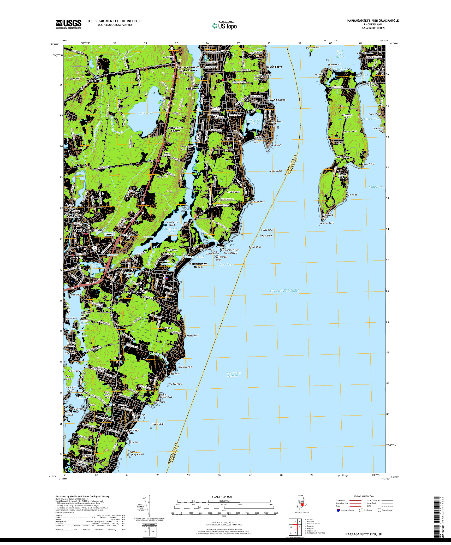 USGS US TOPO 7.5-MINUTE MAP FOR NARRAGANSETT PIER, RI 2018