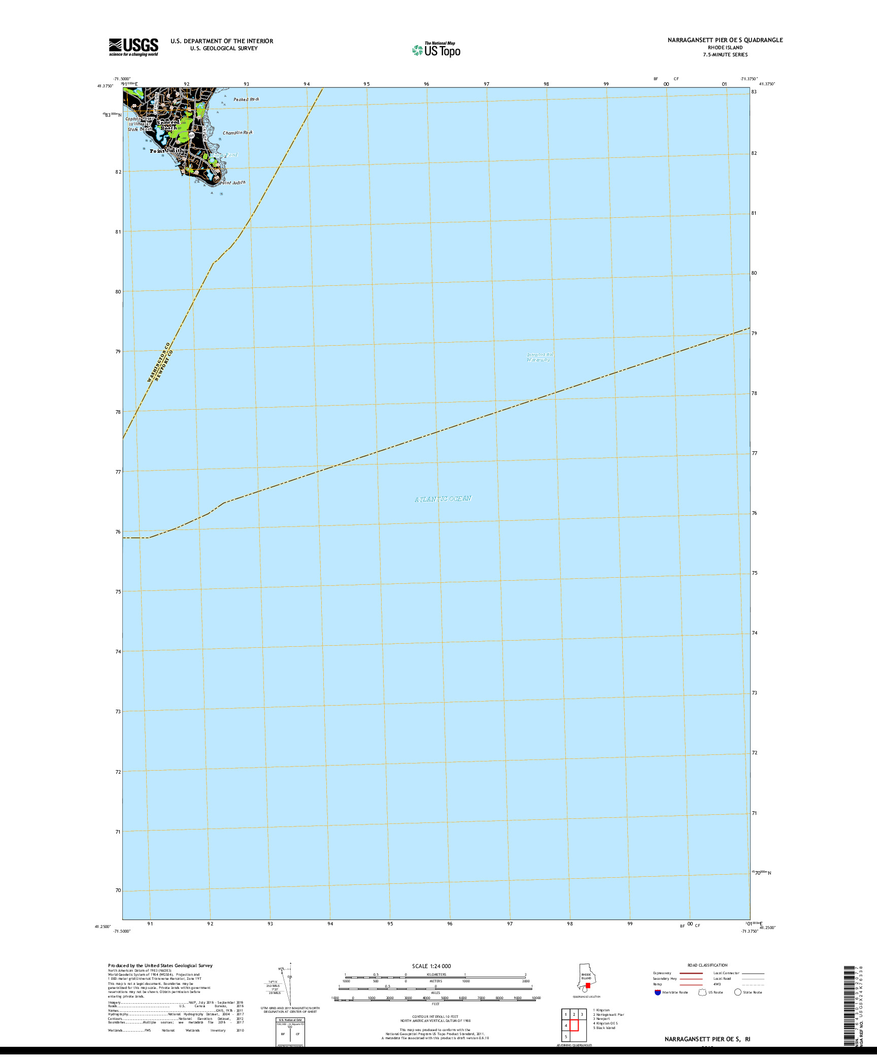 USGS US TOPO 7.5-MINUTE MAP FOR NARRAGANSETT PIER OE S, RI 2018