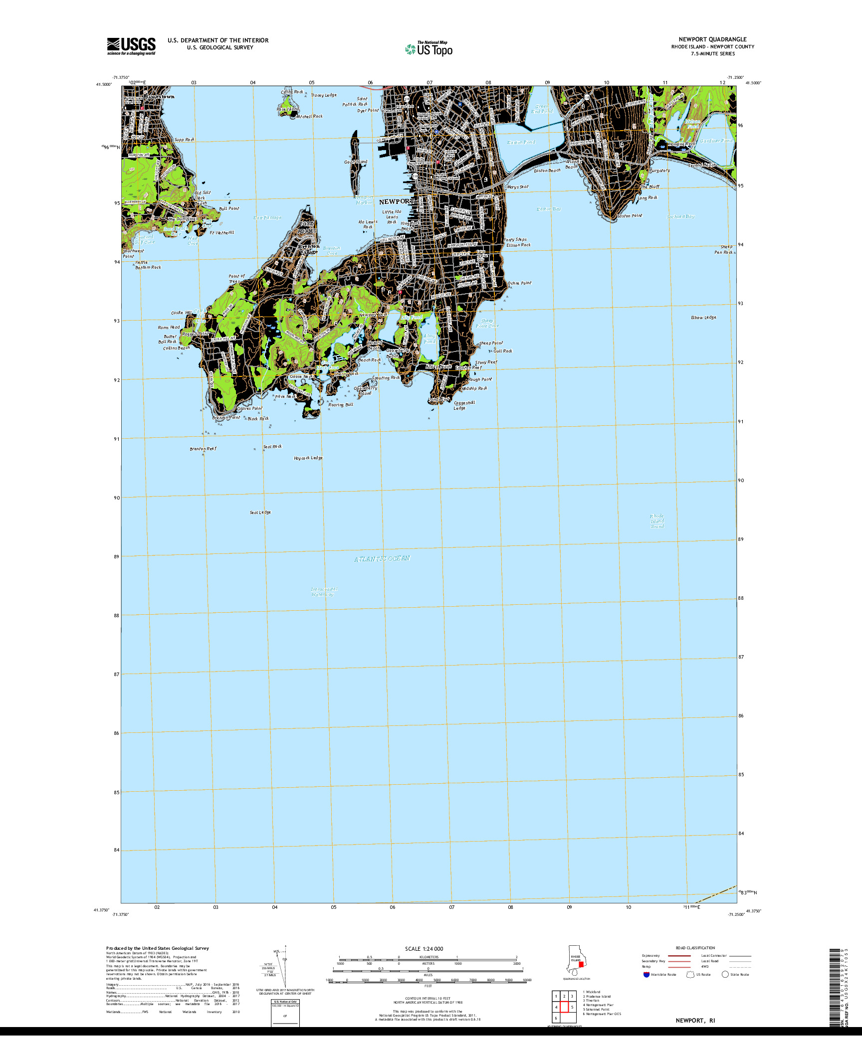 USGS US TOPO 7.5-MINUTE MAP FOR NEWPORT, RI 2018