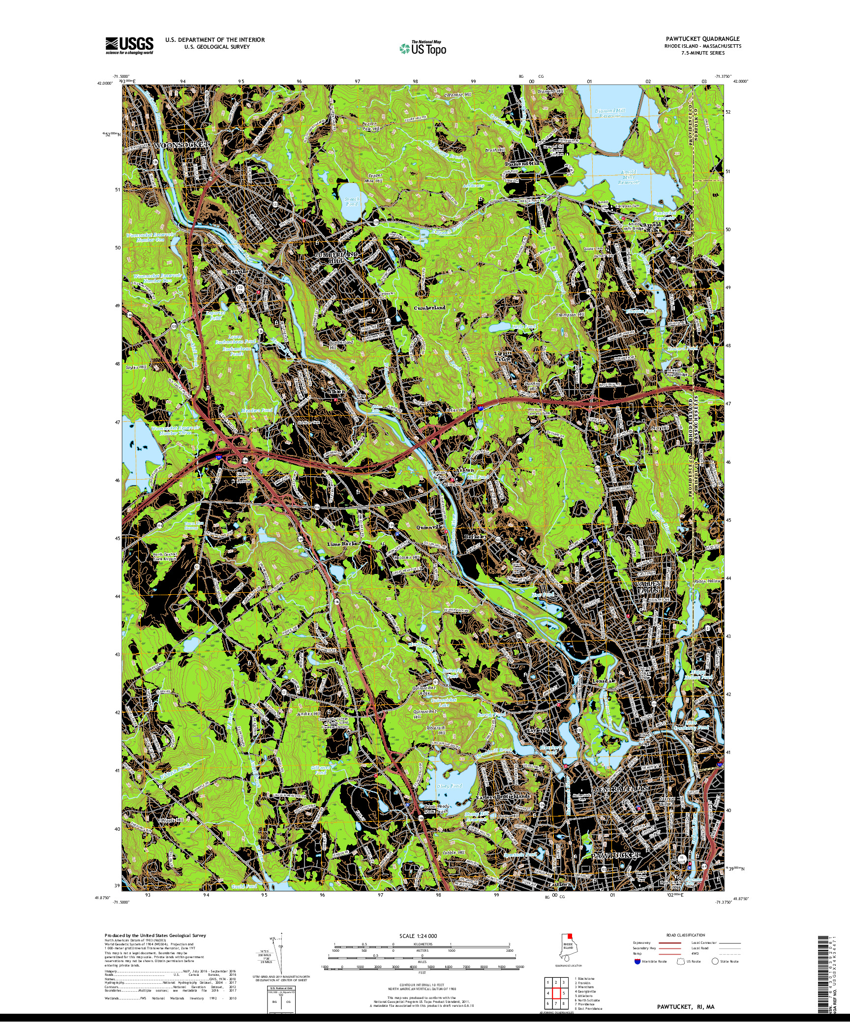 USGS US TOPO 7.5-MINUTE MAP FOR PAWTUCKET, RI,MA 2018