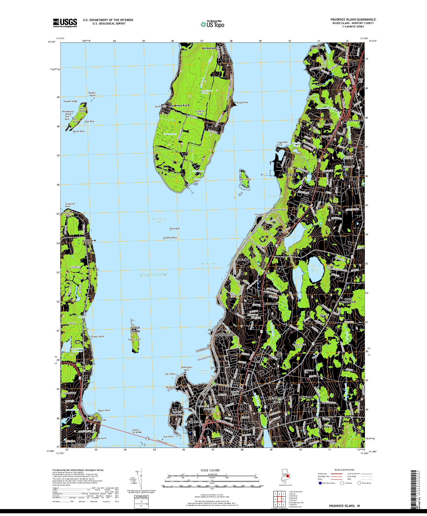 USGS US TOPO 7.5-MINUTE MAP FOR PRUDENCE ISLAND, RI 2018