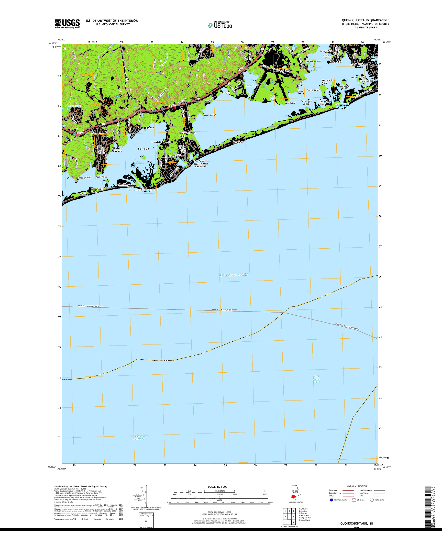 USGS US TOPO 7.5-MINUTE MAP FOR QUONOCHONTAUG, RI 2018