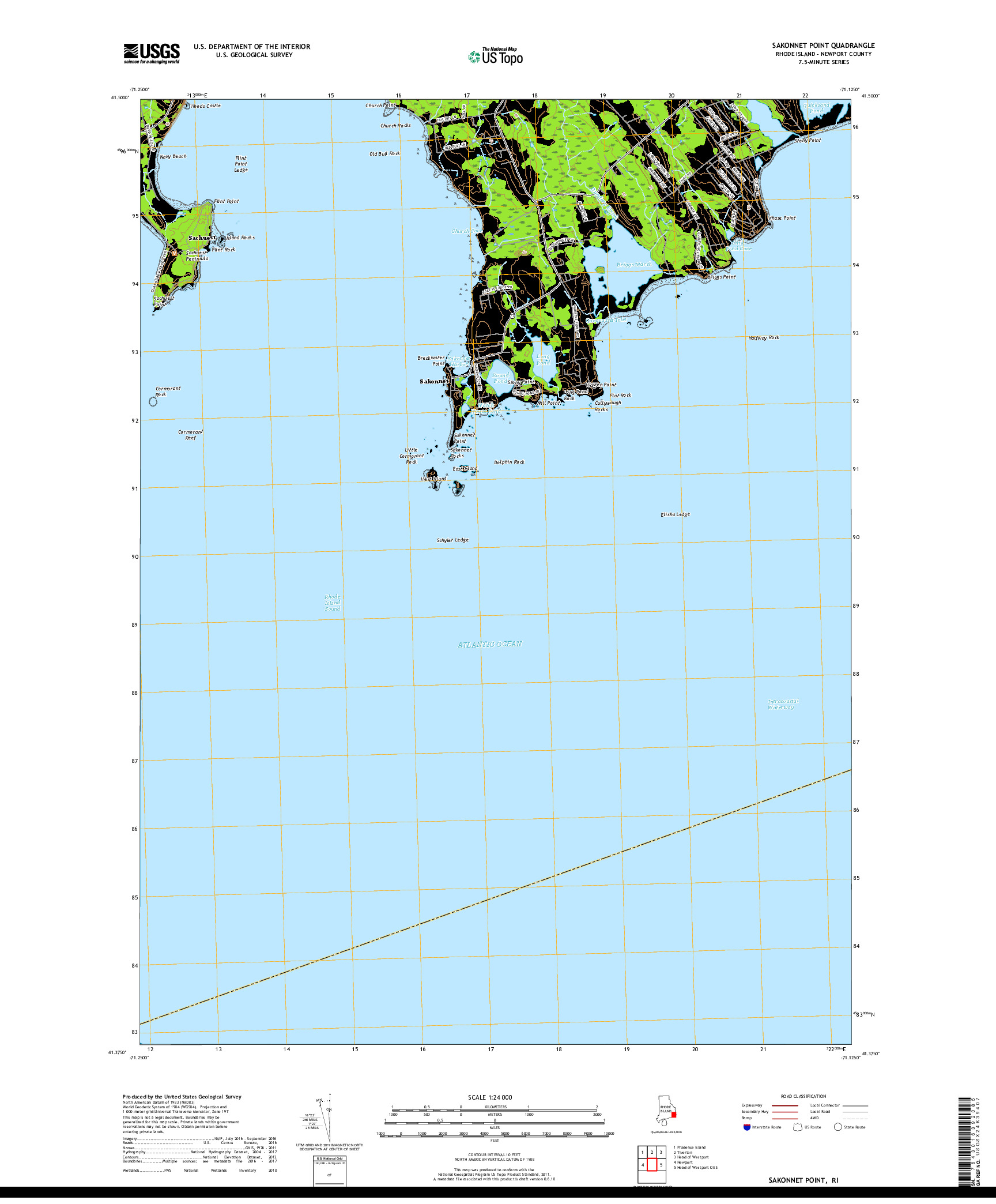 USGS US TOPO 7.5-MINUTE MAP FOR SAKONNET POINT, RI 2018