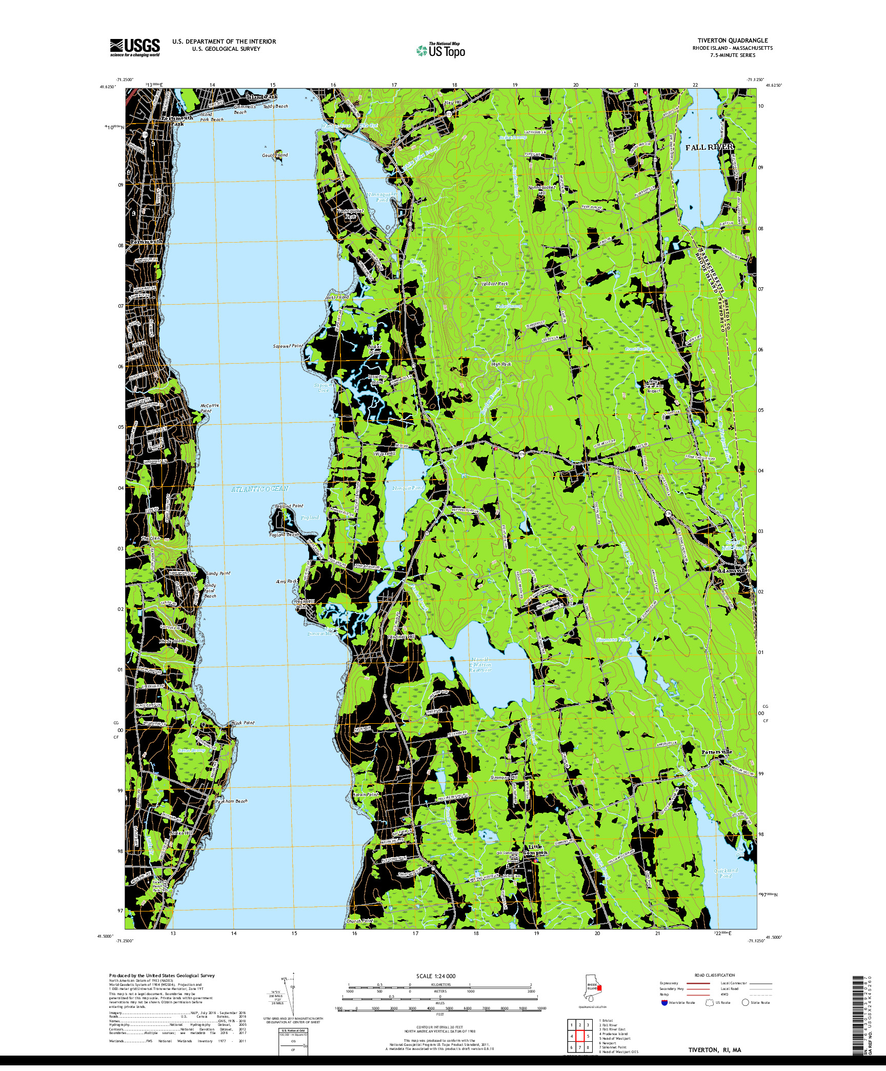 USGS US TOPO 7.5-MINUTE MAP FOR TIVERTON, RI,MA 2018