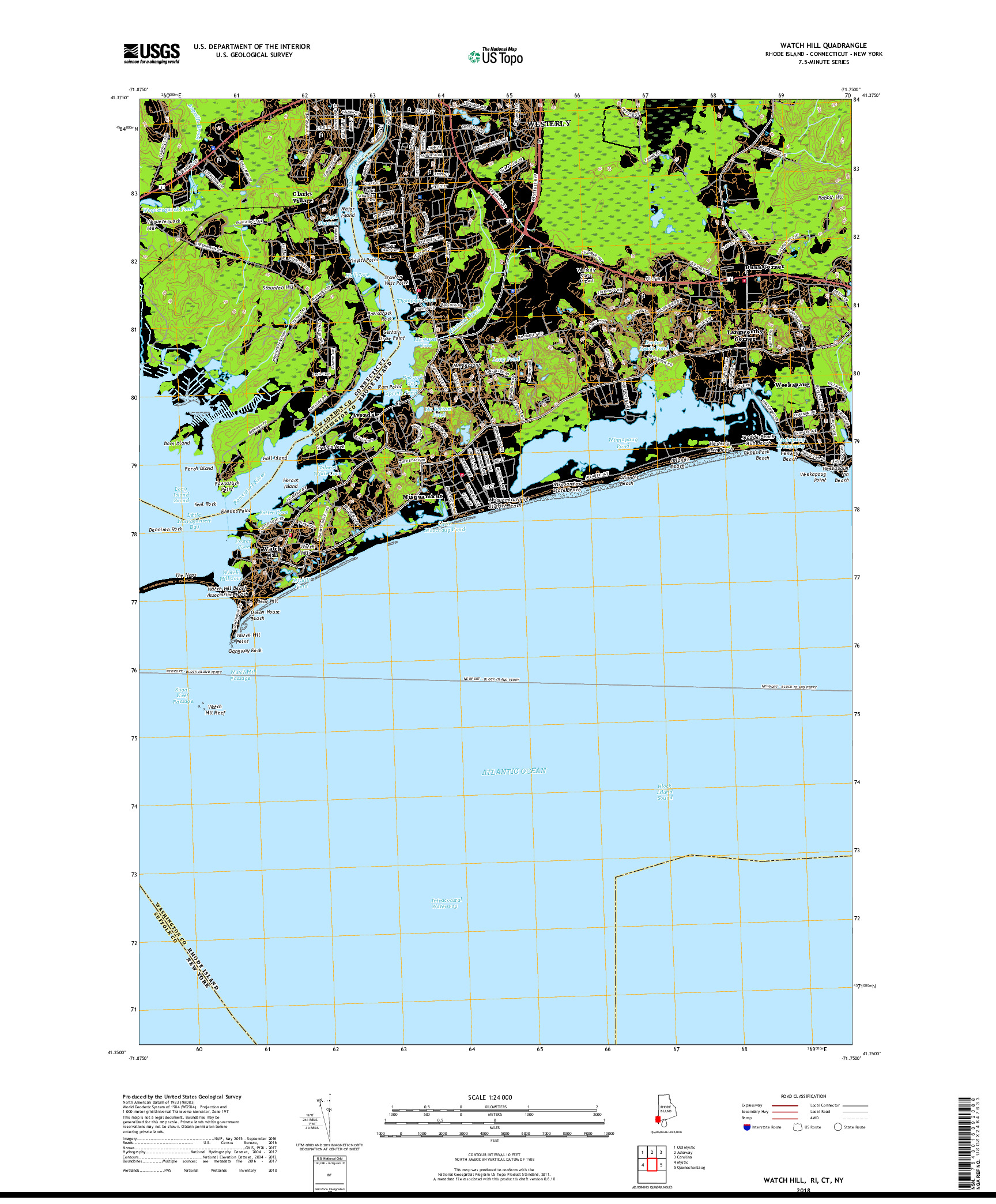 USGS US TOPO 7.5-MINUTE MAP FOR WATCH HILL, RI,CT,NY 2018