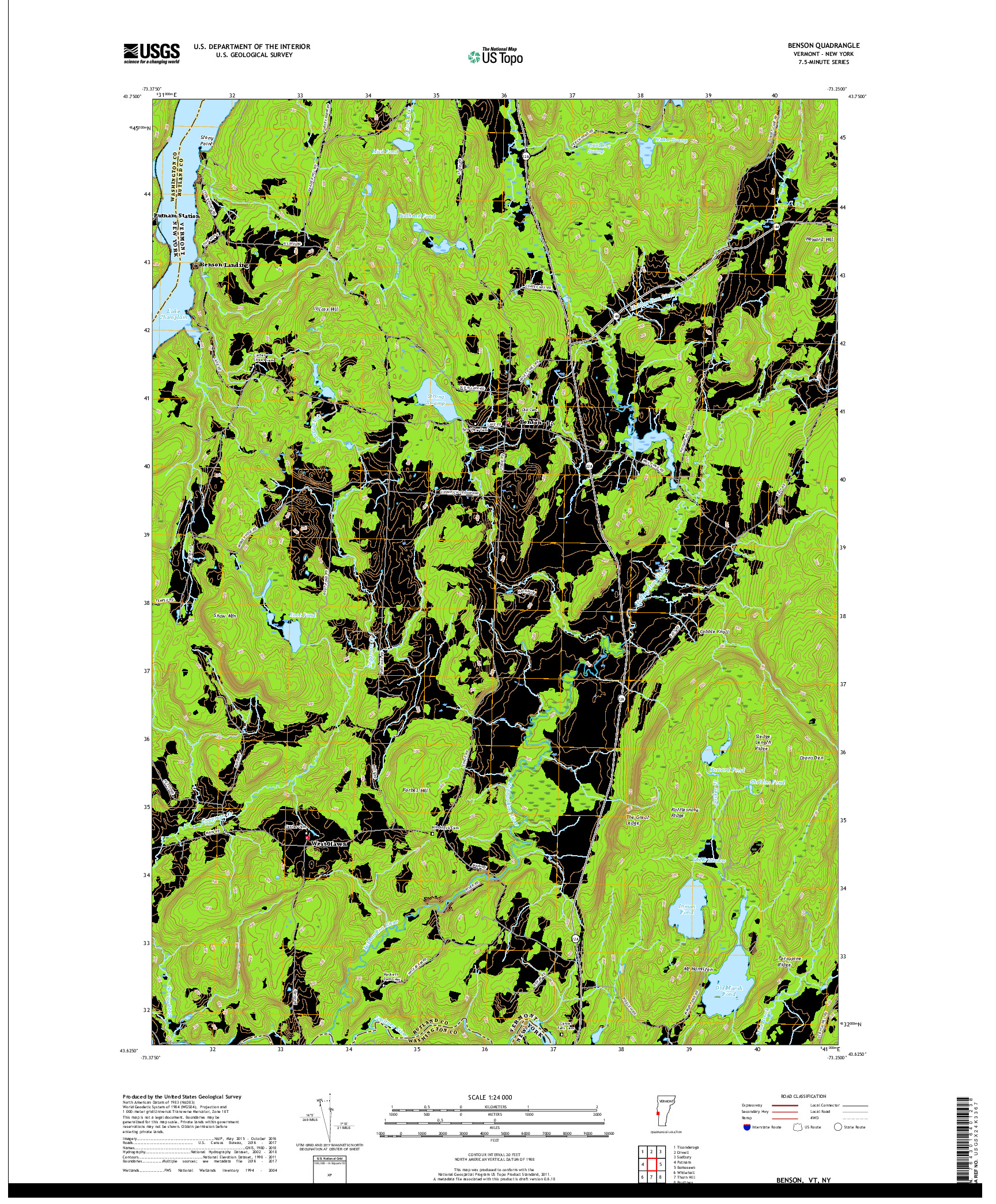 USGS US TOPO 7.5-MINUTE MAP FOR BENSON, VT,NY 2018