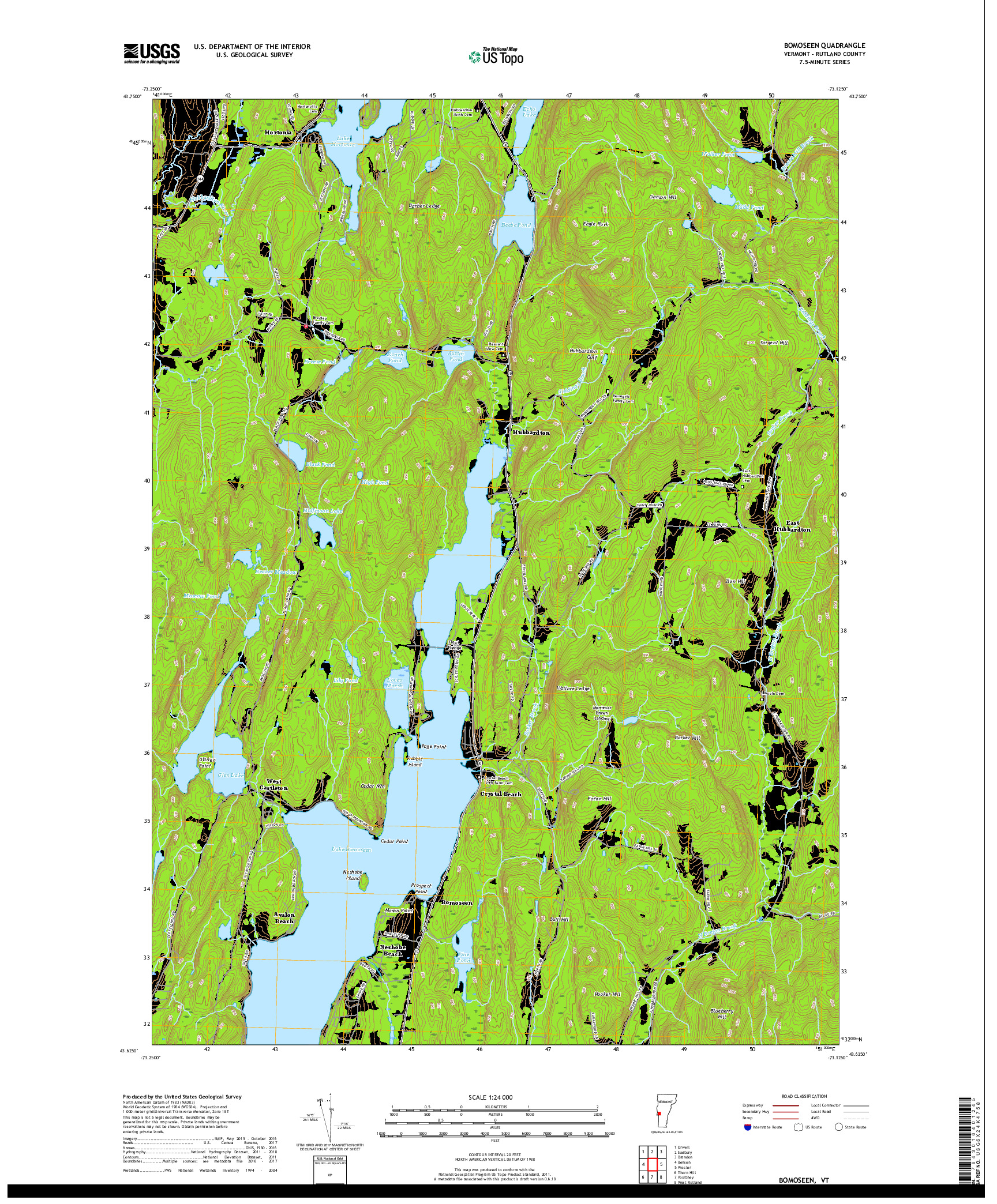 USGS US TOPO 7.5-MINUTE MAP FOR BOMOSEEN, VT 2018