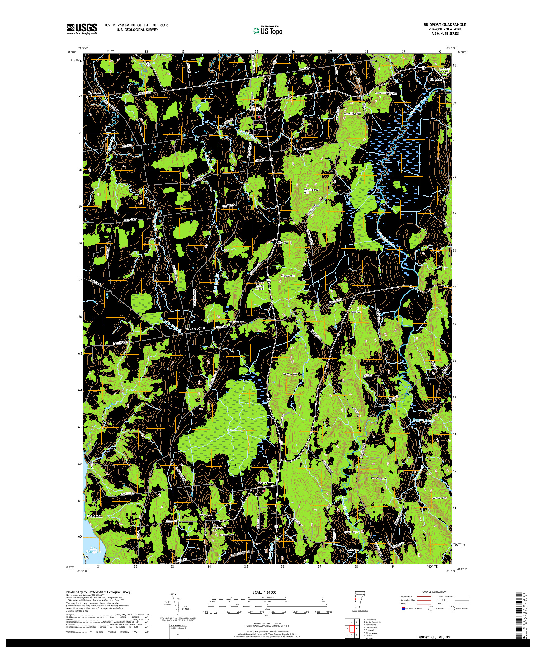 USGS US TOPO 7.5-MINUTE MAP FOR BRIDPORT, VT,NY 2018