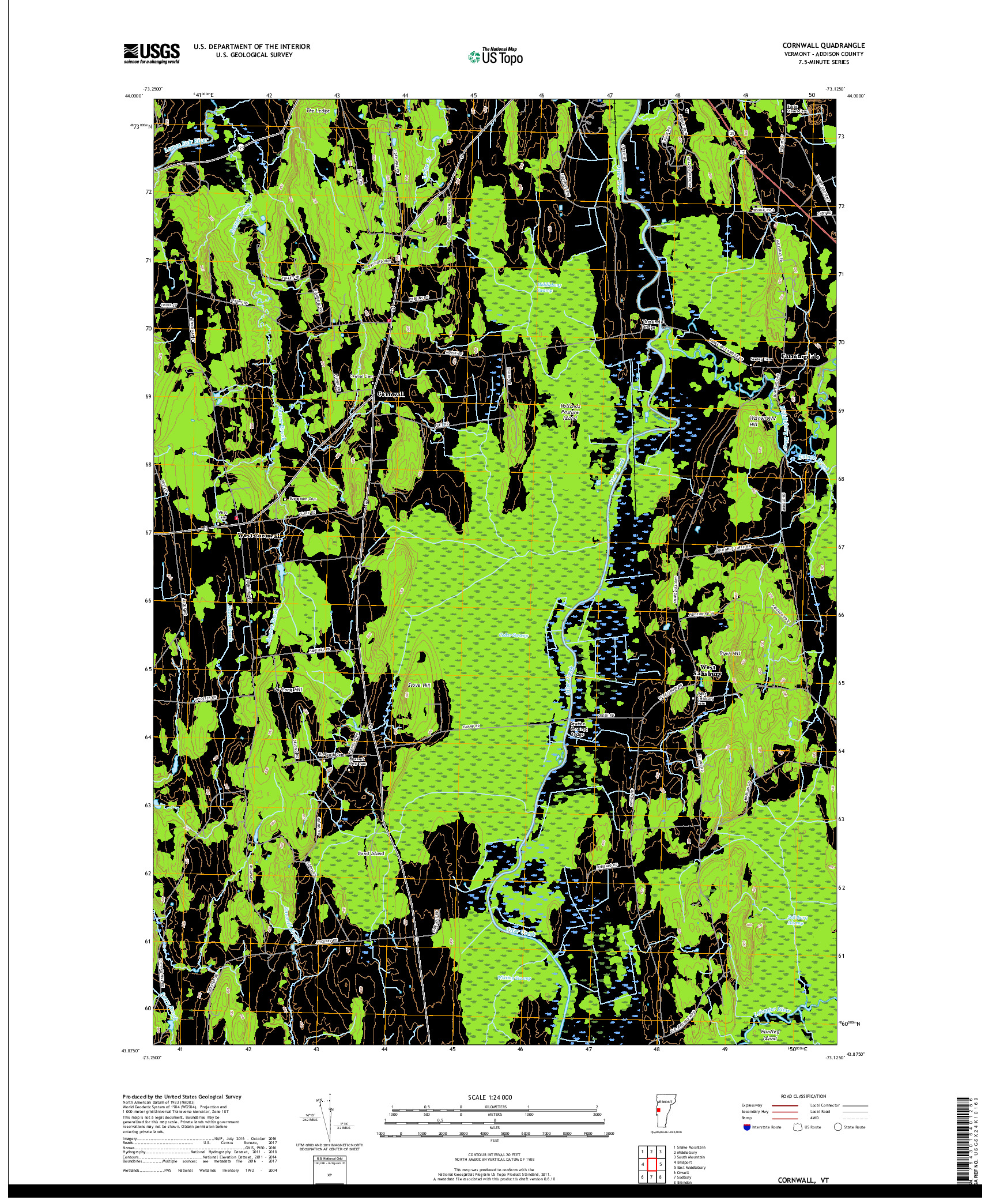 USGS US TOPO 7.5-MINUTE MAP FOR CORNWALL, VT 2018