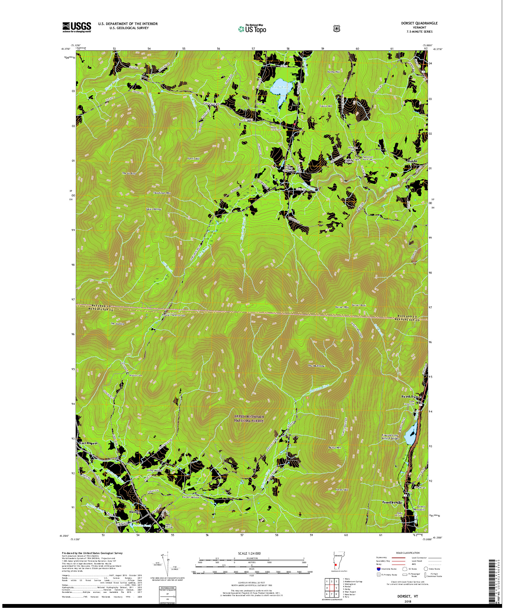 USGS US TOPO 7.5-MINUTE MAP FOR DORSET, VT 2018