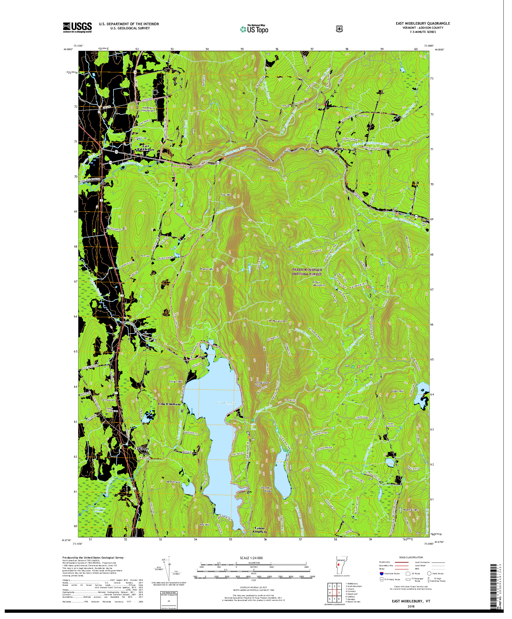 USGS US TOPO 7.5-MINUTE MAP FOR EAST MIDDLEBURY, VT 2018