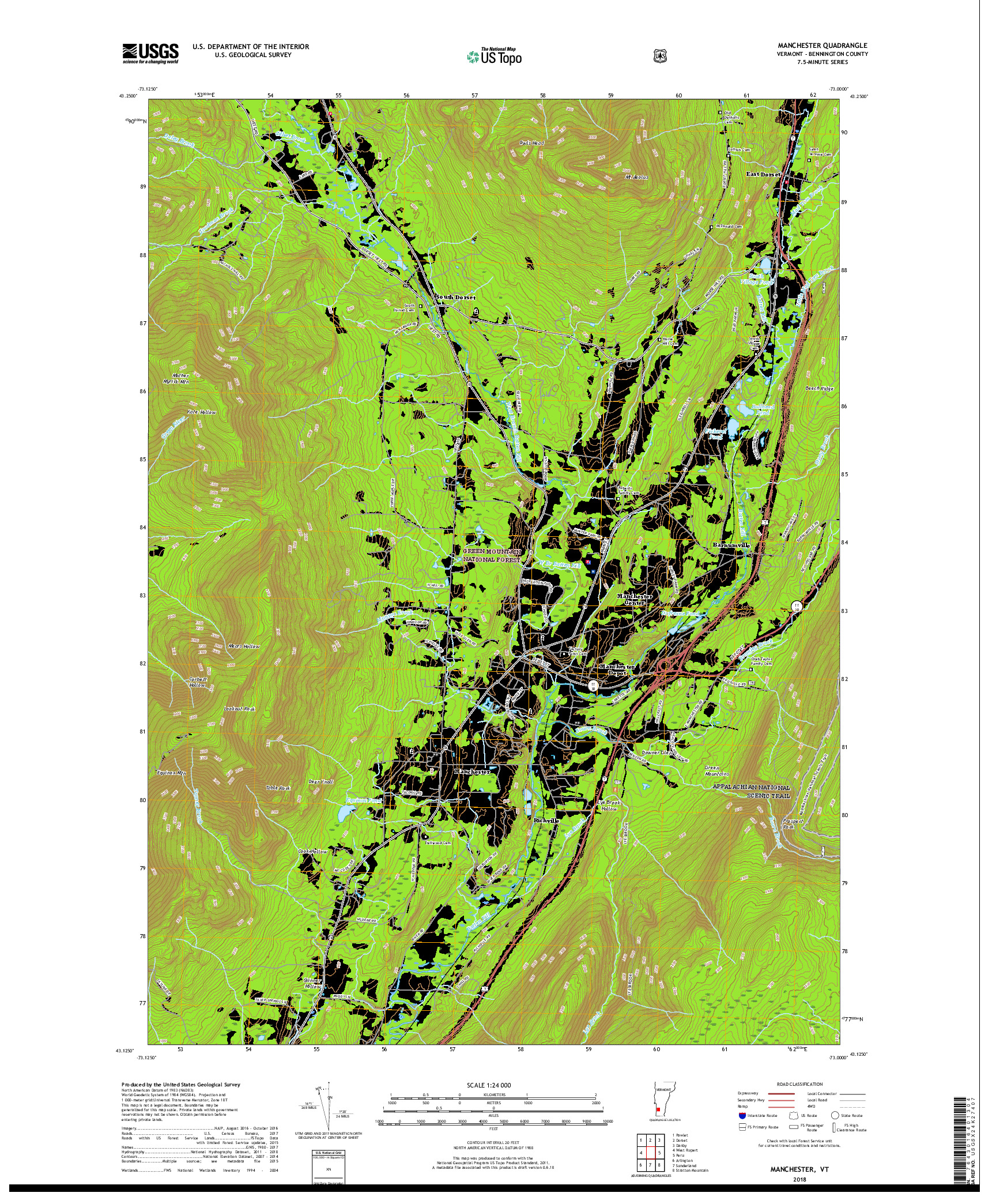 USGS US TOPO 7.5-MINUTE MAP FOR MANCHESTER, VT 2018