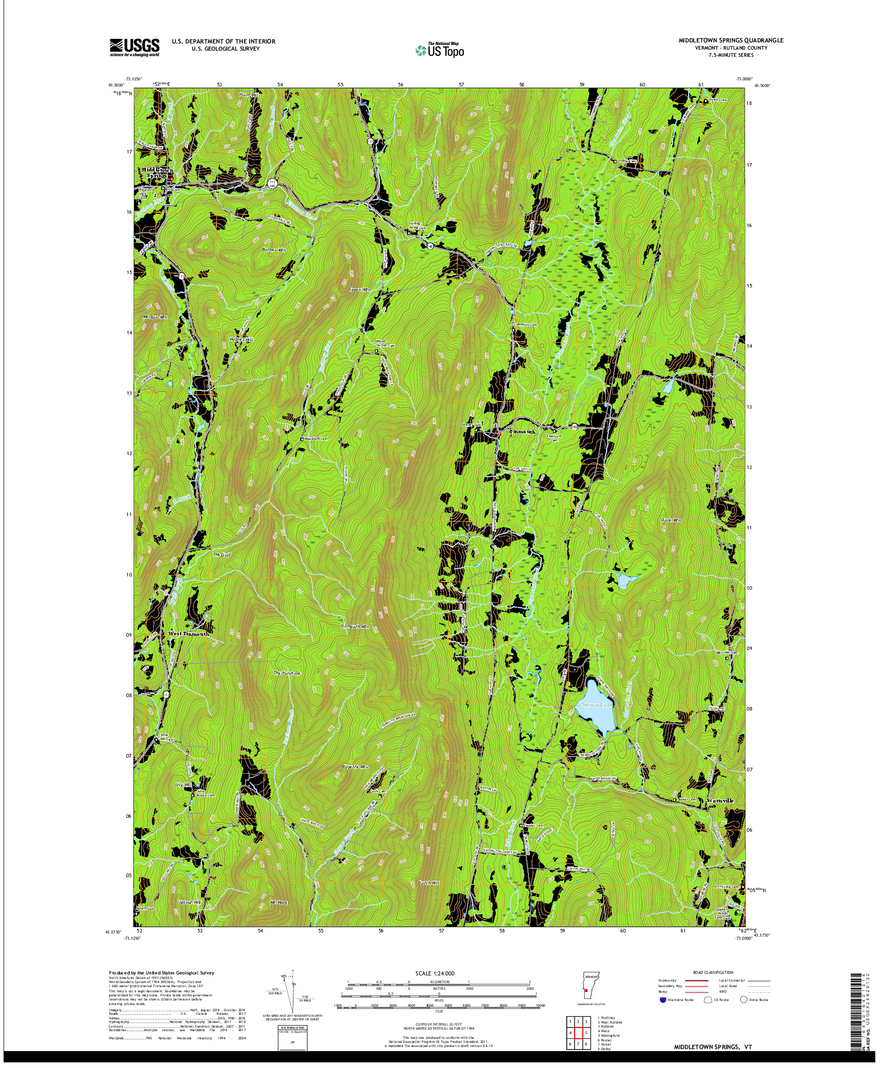 USGS US TOPO 7.5-MINUTE MAP FOR MIDDLETOWN SPRINGS, VT 2018